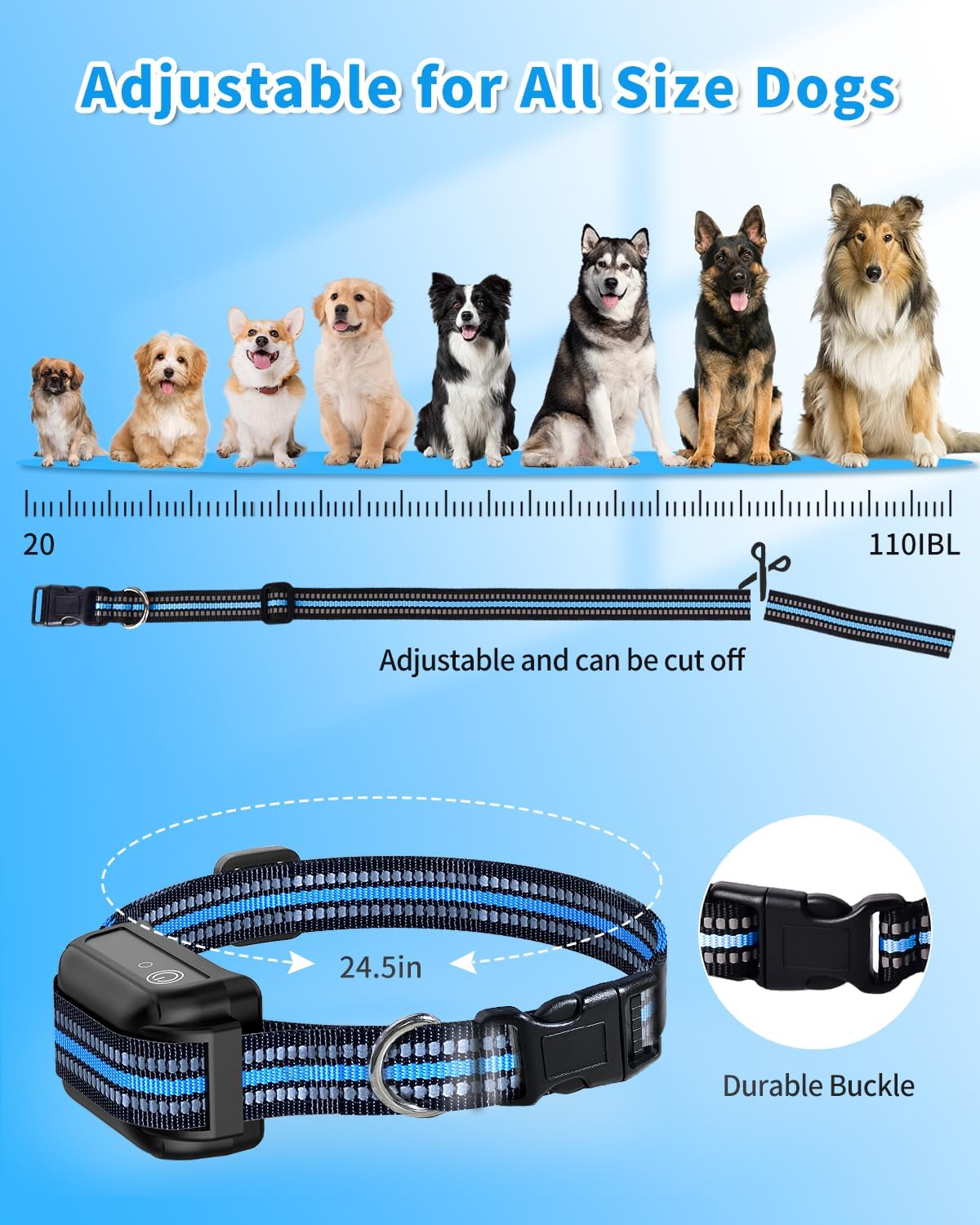 Dog Training Collar, 2500FT Training Collar with Remote for 20-110lbs Medium Large Small Dogs, IPX7 Waterproof Rechargeable eCollar with 4 Training Modes, Beep, Light, Vibration