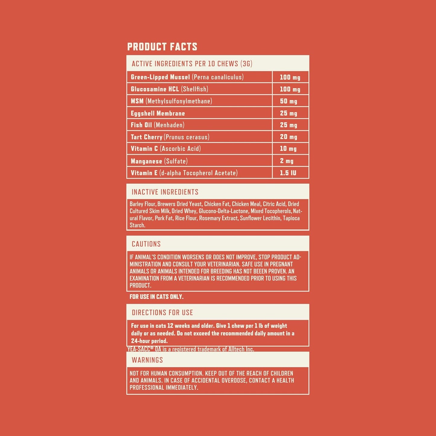 Rocco & Roxie Senior Cat Hip & Joint Supplements - Chicken Flavored Glucosamine Joint Supplement for Cats, Cat Arthritis Pain Relief, with Green Lipped Mussel, Made in USA, Over 300 Crunchy Chews