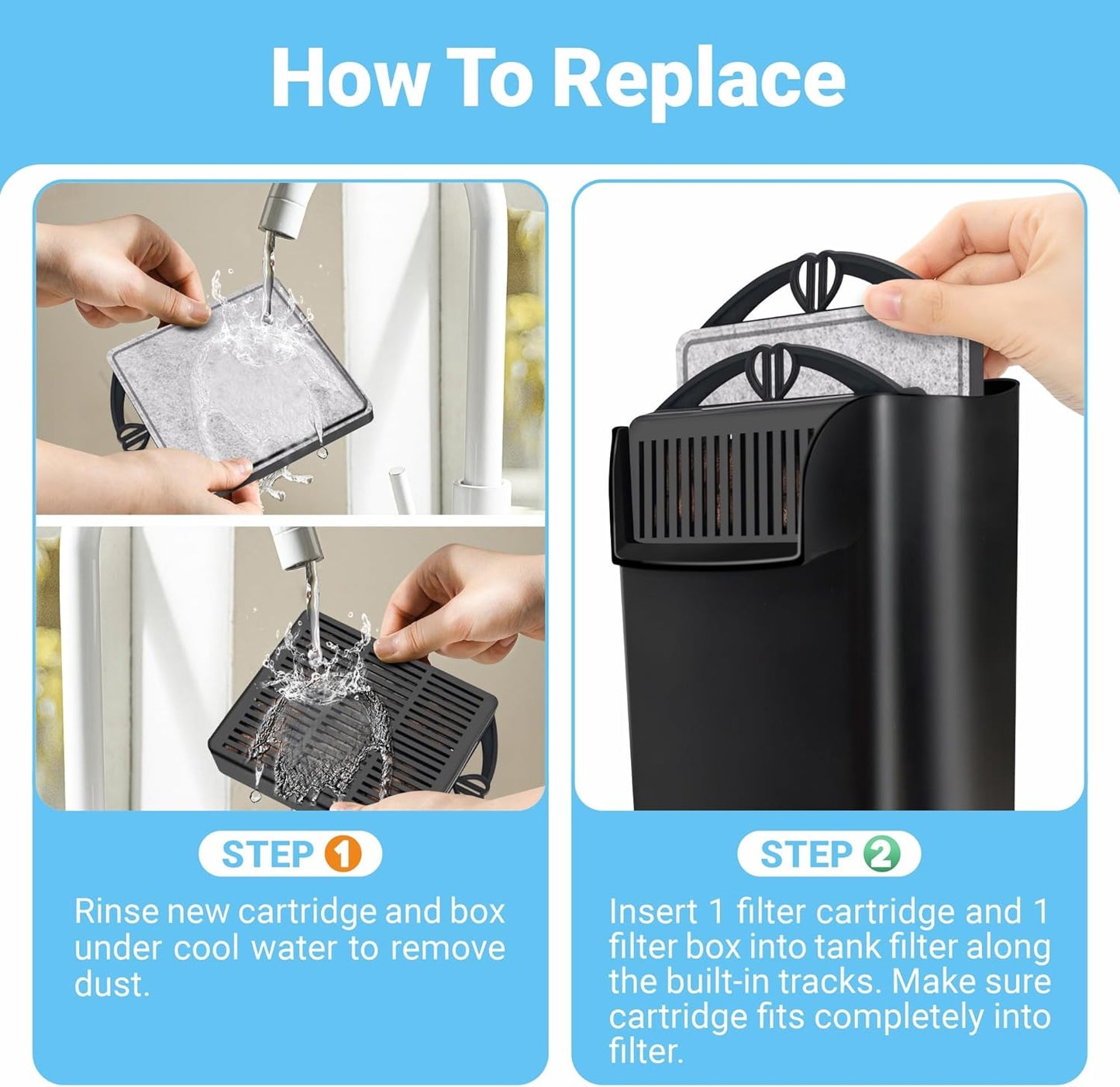 GOZILLA Aquarium Filter Cartridges,Fish Tank Filters Accessories Set,Turtle Tank Filter Replacement Includes 8 Filter Cartridges and 2 Filter Boxes.Only Suit for GZ-107 Low Water Level Tank Filter.