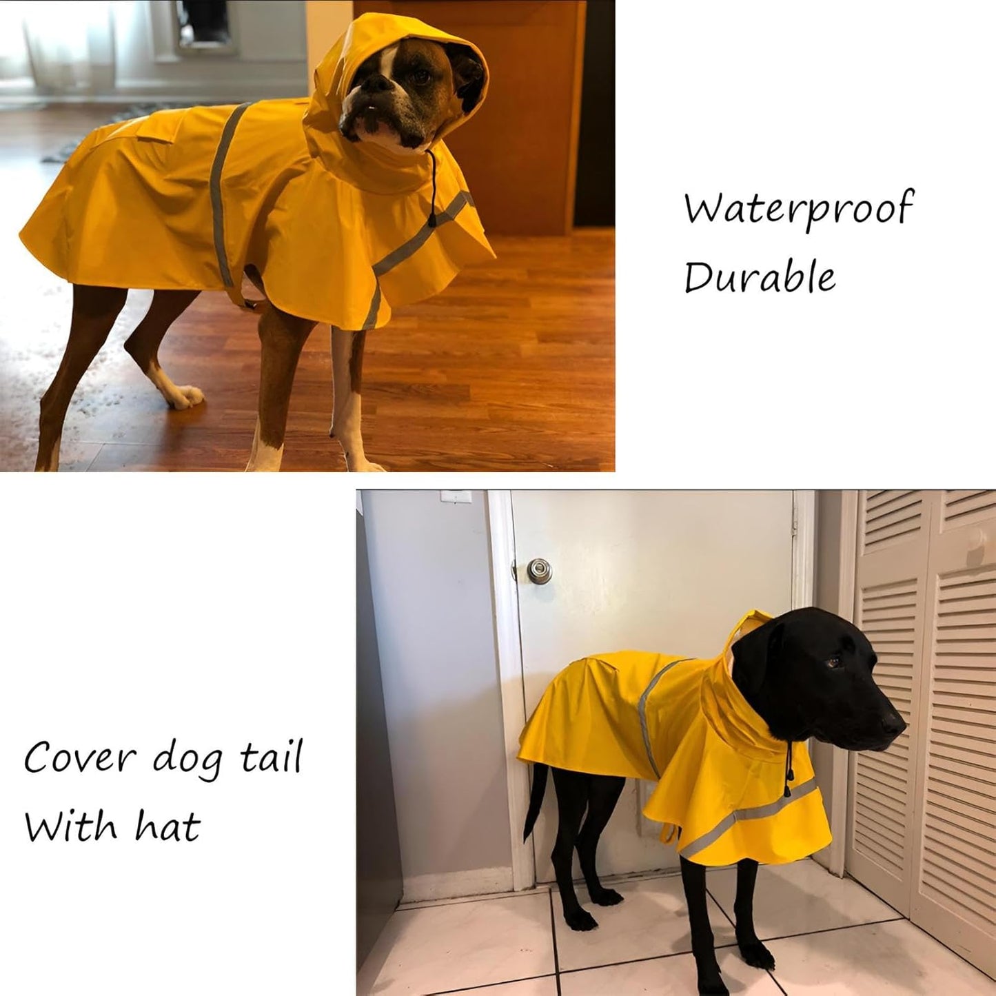 NACOCO Large Dog Raincoat Adjustable Pet Water Proof Clothes Lightweight Rain Jacket Poncho Hoodies with Strip Reflective (XL, Yellow)