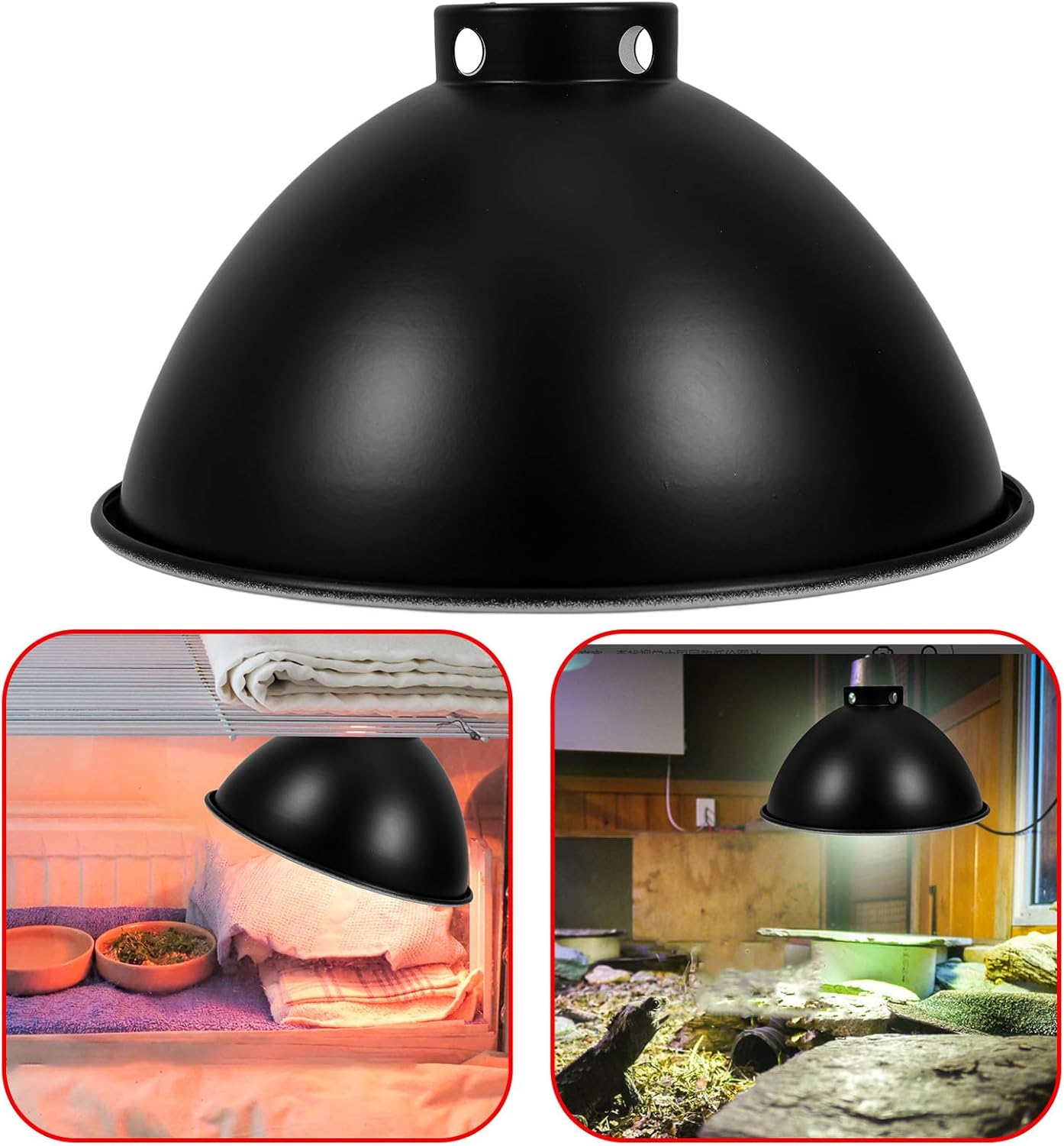 Reptile Heat Lamp Shade 8.5-Inch Dome Reflector with Black Exterior White Interior Coating for Reptile Tank Heating and Habitat Lighting Protection