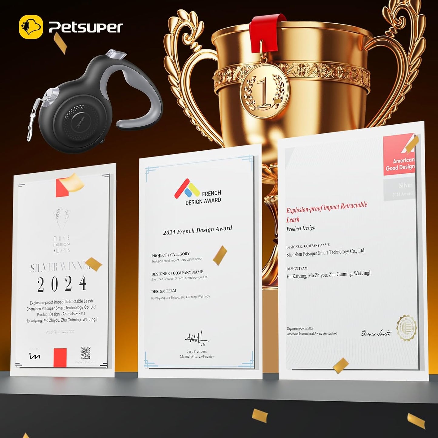 AutoBrake Retractable Dog Leash for Medium and Large Dogs, 360° Tangle-Free Dog Leash and 16Ft Strong Nylon Tape, Ergonomically Comfortable and Lightweight Grip Handle (Black)