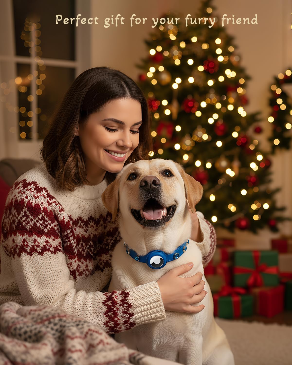 Upgraded AirTag Dog Collar - Adjustable Diamond-Studded Leather Dog Collar with Quick-Release Buckle | Luxurious Jewelry Accessory for Small, Medium, and Large Dogs (L (14"-18"))