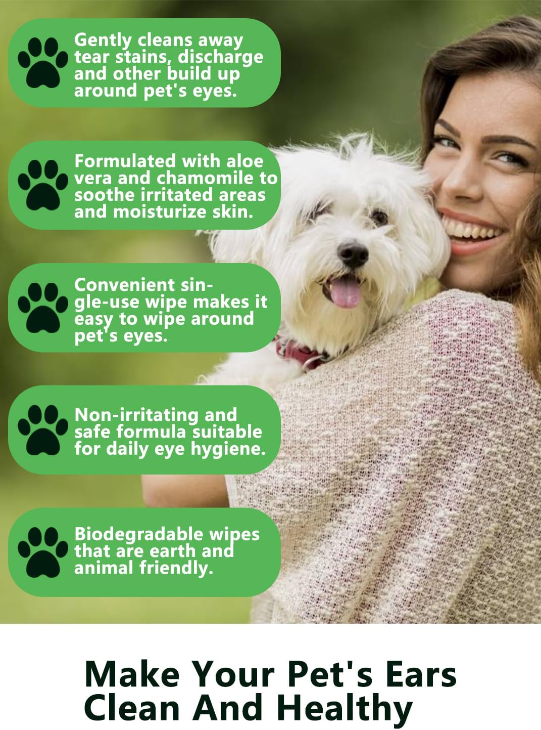 Dog Eye Wipes - Tear Stain Remover for Dogs, Gentle Formula for Cats and Dogs, Quick Care for Bright Fur, Thick, Soft and Skin-Friendly, 120pcs