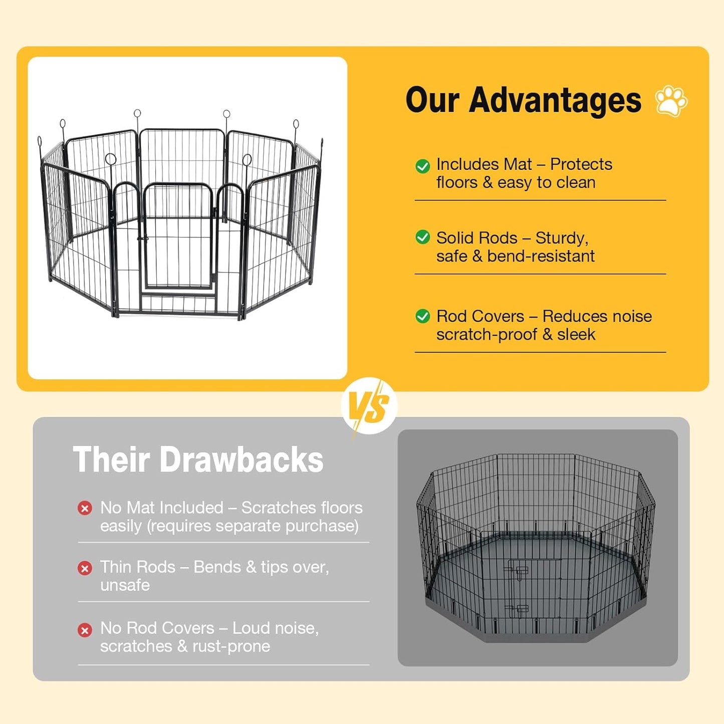 Lekesky Dog Play Pen for Indoors, 8 Panels 24 ’’ H Dog Pens Indoor with Bottom Pad, Heavy Metal Duty Foldable Pet Puppy Exercise Fence Crate Kennel, Pet Fence for Medium/Small Dogs (Black)