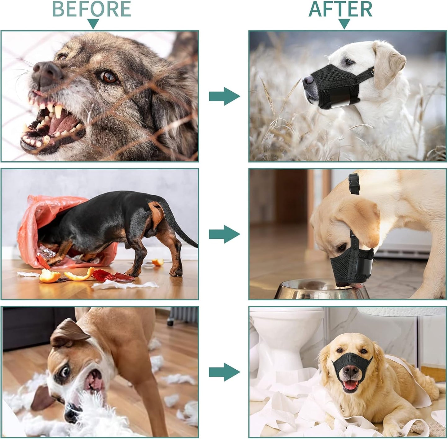 HEELE Dog Muzzle,Soft Nylon Muzzle Anti Biting Barking Chewing,Air Mesh Breathable Drinkable Adjustable Loop Pets Muzzle for Small Medium Large Dogs 4 Colors 4 Sizes (Black, L)