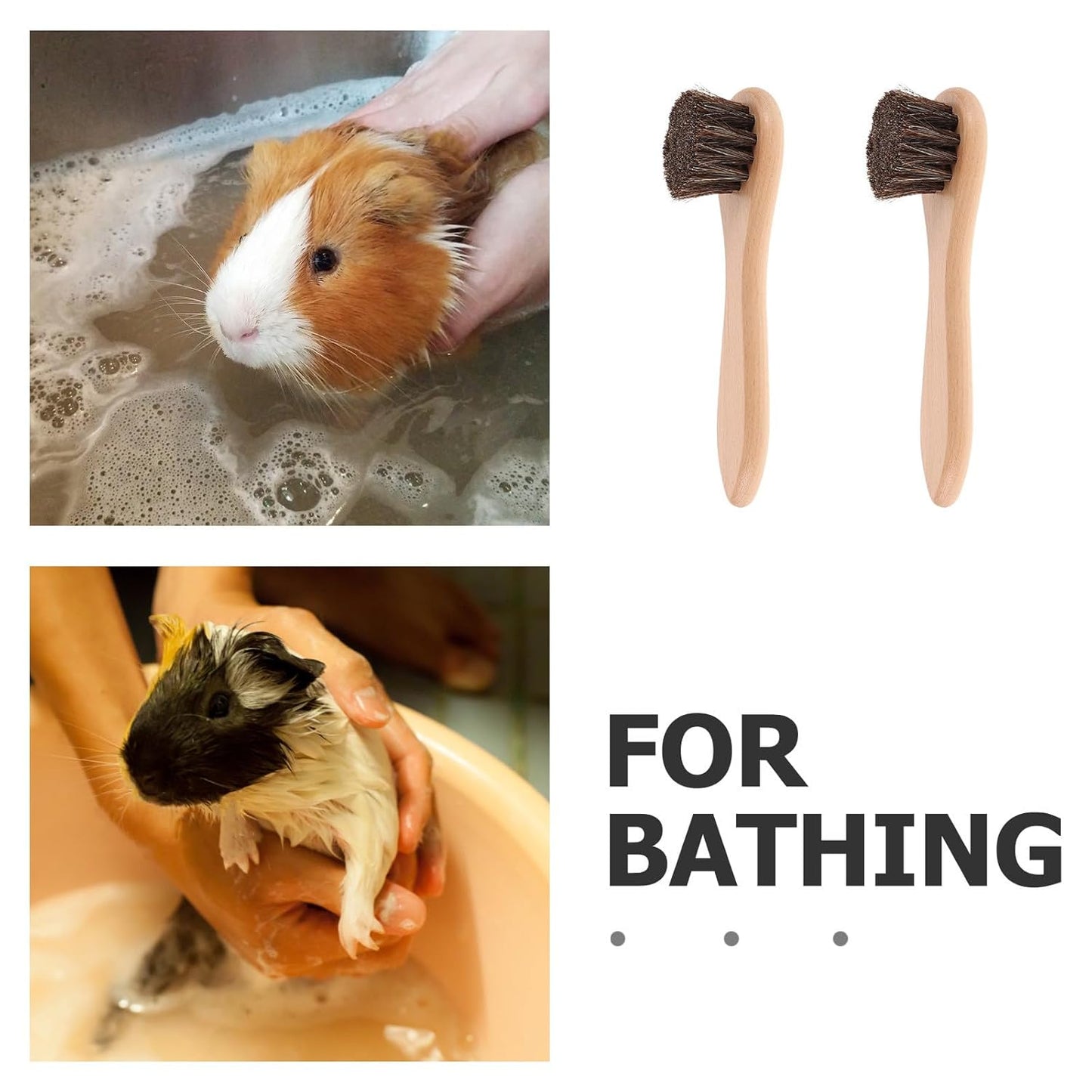 2Pcs Small Pet Grooming Brush Set with Soft Bristles and Wood Handle, 4-Inch Bathing and Cleaning Tool for Hamsters, Guinea Pigs, Rabbits, and Small Animals