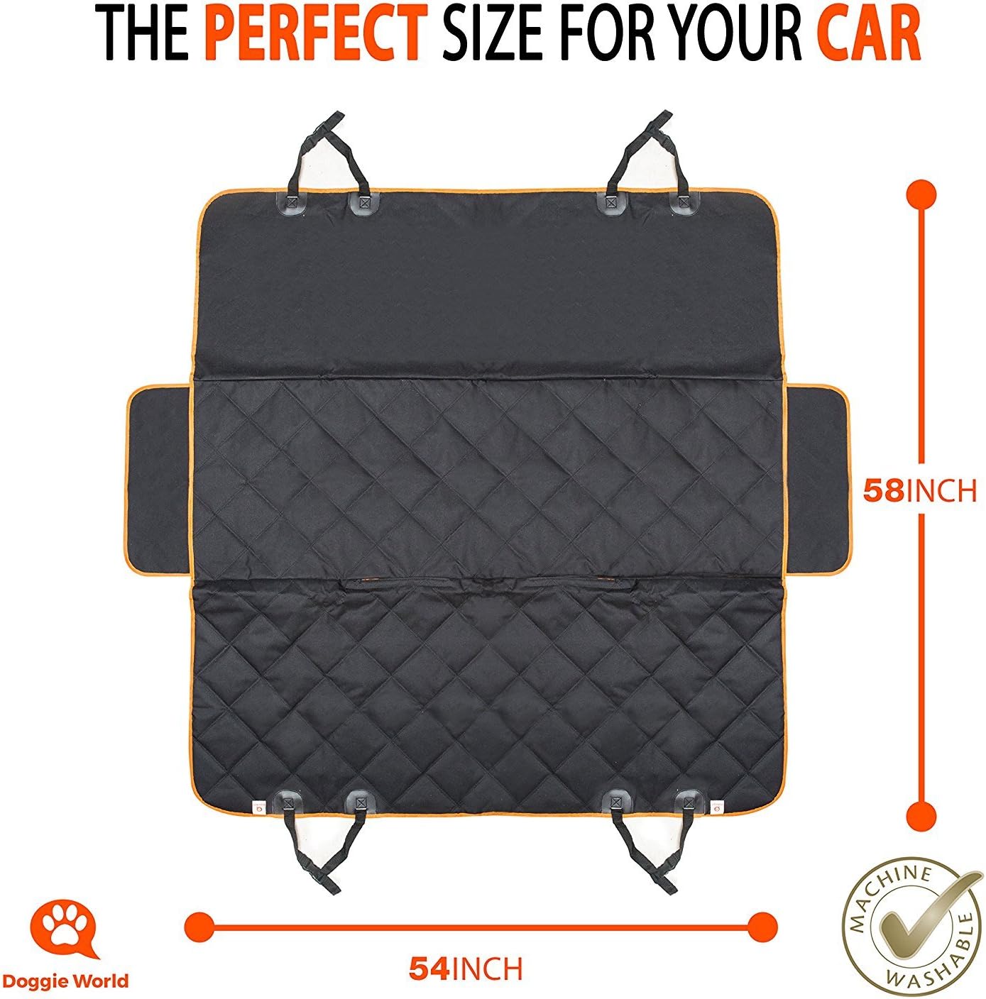 Doggie World Dog Car Seat Cover for Back Seat for Cars & SUVs - Durable Pet Car Seat Cover Backseat Protector, Nonslip Dog Hammock for Car, Waterproof Scratchproof Rear Seat Cover Against Dirt, Fur