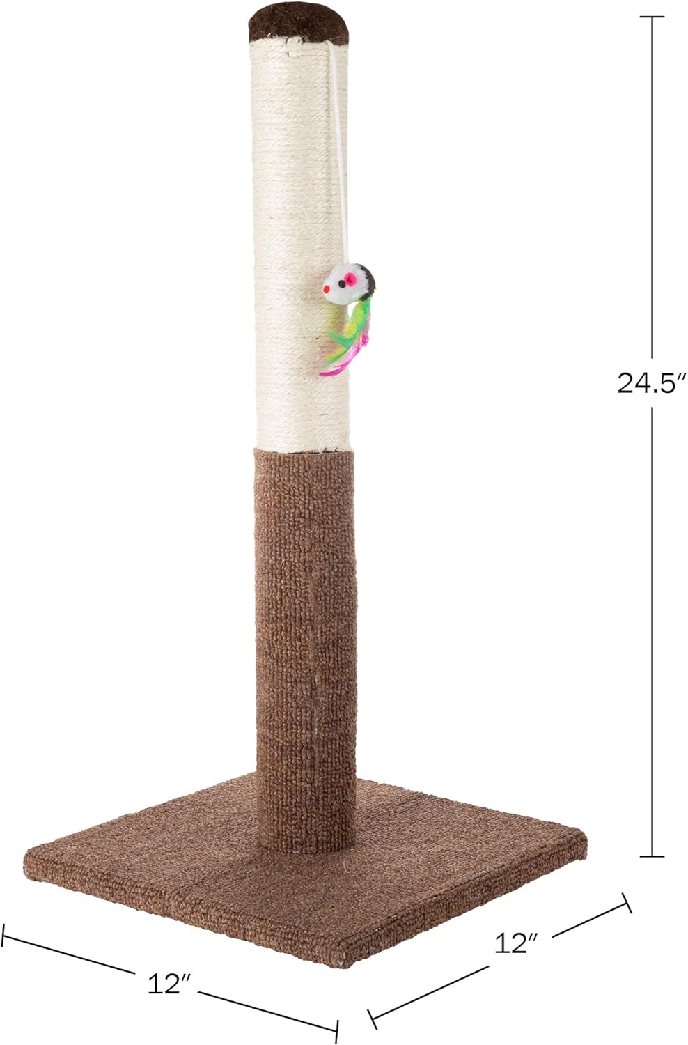 PETMAKER Cat Scratching Post - Tall Scratcher for Cats and Kittens with Sisal Rope and Carpet, Hanging Mouse Toy for Interactive Play (24.5 Inch)