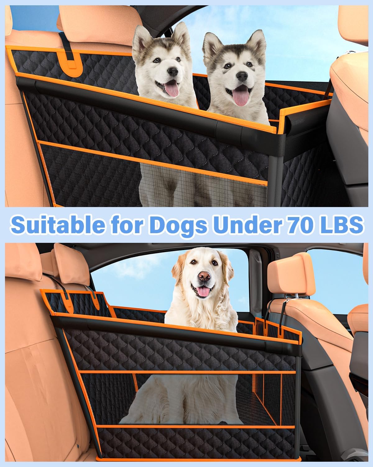 Dog Car Seat for Large Dogs, Back Seat Extender for Dogs, Foldable Pet Car Seat with Waterproof Oxford Fabric and Non-Slip Bottom, All-Around Protection and Strong Support