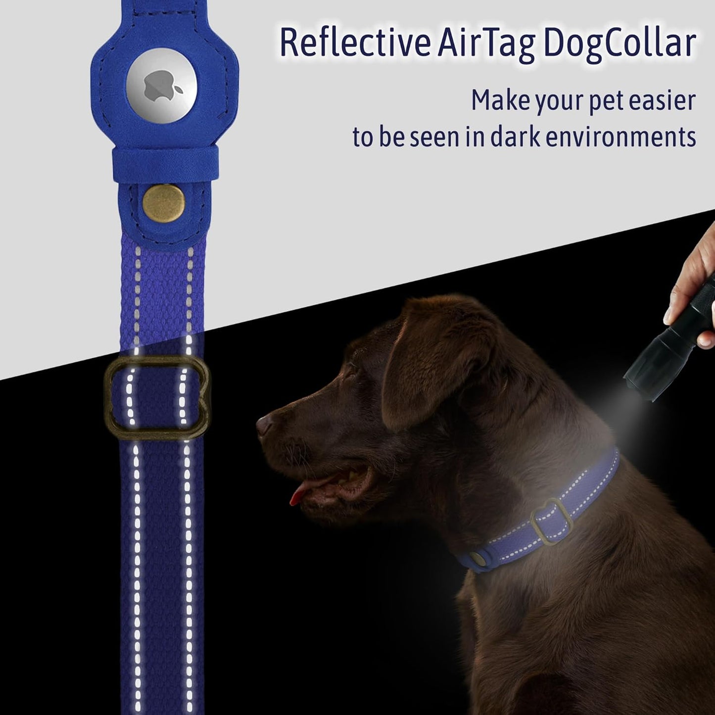 Reflective Leather Dog Collar with AirTag Holder - Soft Apple Airtag Dog Collar with Metal Buckle - Safety Cotton Pet Collars for Dogs Small Large Dogs Puppy (Yellow, XS, 9"-12")