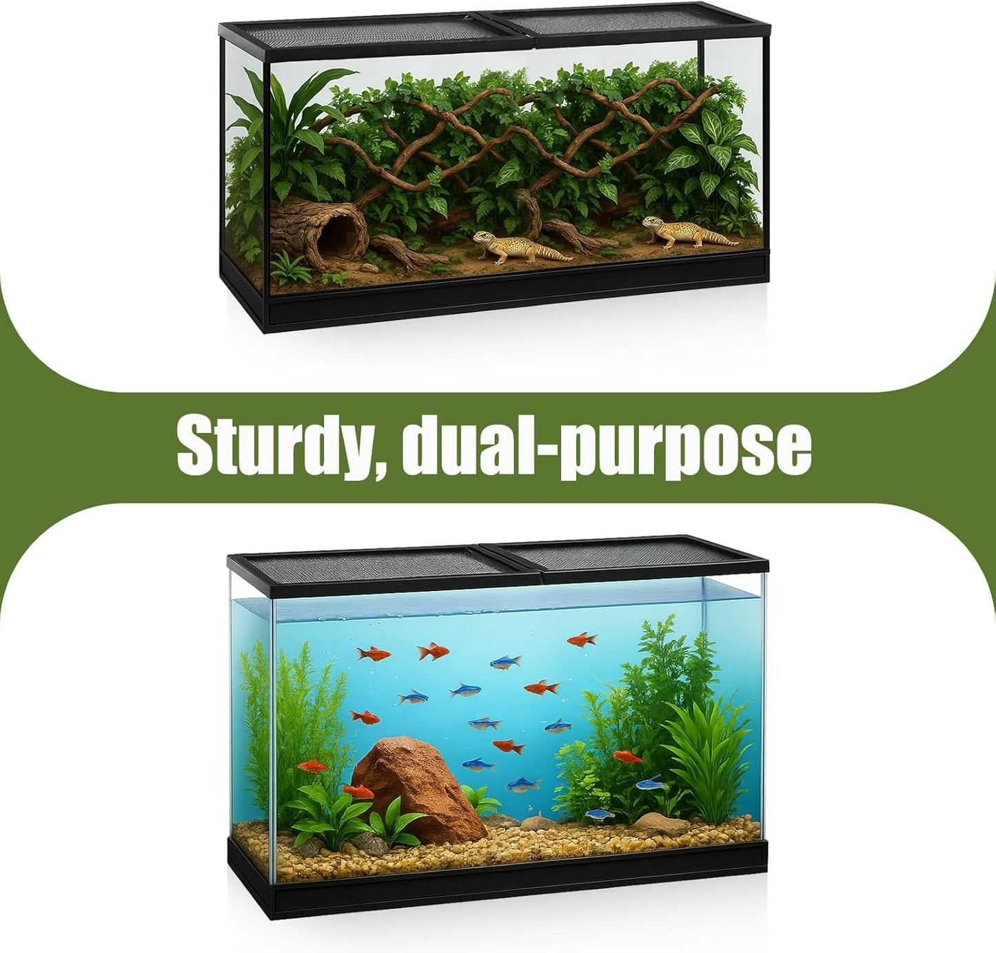 Landhoow 55 Gallon Screen Cover for Hinged Door Pet Reptile Terrarium Screen Cover Large Reptile Terrarium Fish Tank Lid with Center Hinge