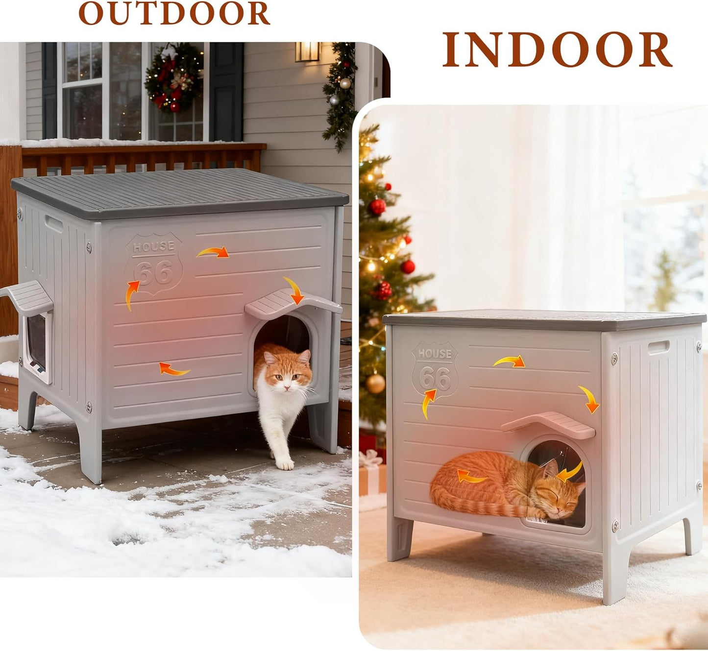 Deblue Insulated Cat House Outdoor Weatherpoof Plastic Cats Houses with Escape Door Indoor Waterproof Feral/Pet Cat Shelter Outside for Puppy, Rabbit for Winter (Grey)