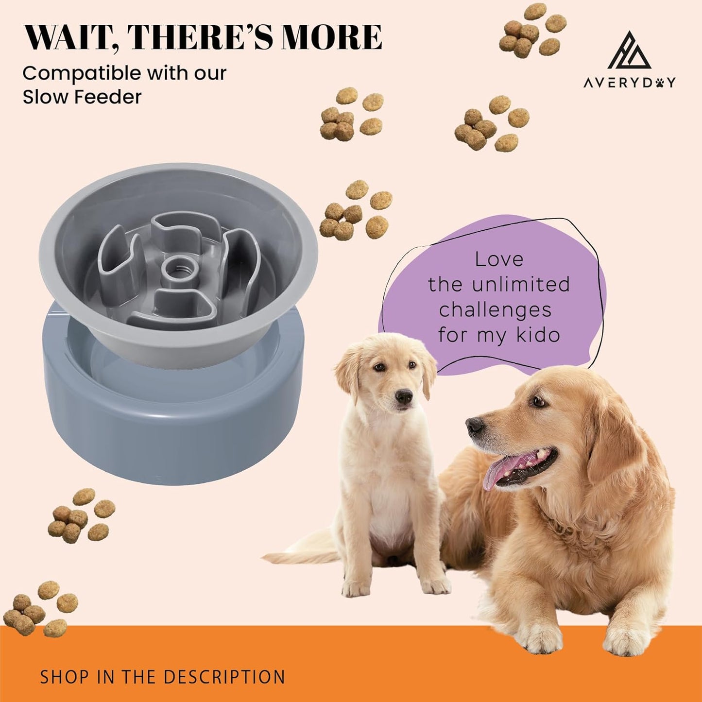 AVERYDAY Slow Feeder Dog Bowl Set with 1 Base and 3 Puzzle Inserts Customizable Design BPA-Free and Dishwasher Safe for Small Medium Large Dogs
