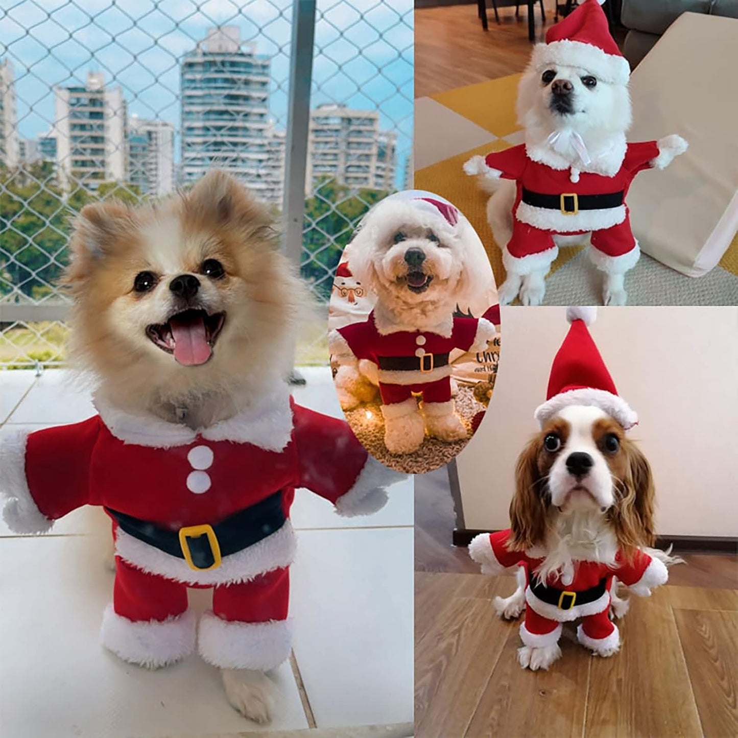 Christmas Dog Santa Costume Outfit, Xmas Puppy Santa Claus Clothes Suits Hat for Pet Dogs Cats Party New Year Funny Cosplay (Red, Medium)