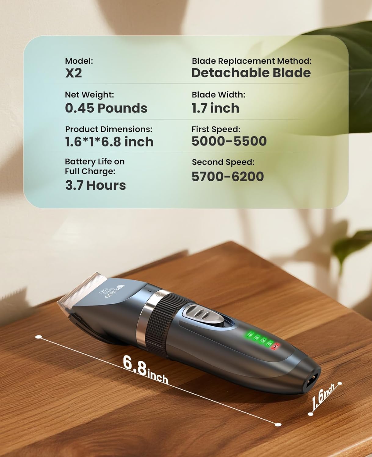 oneisall Quiet Cat Clippers for Matted & Long Hair, 2-Speed Cordless Pet Shaver Grooming Kit for Cats, Small Dogs & Animals (Blue)