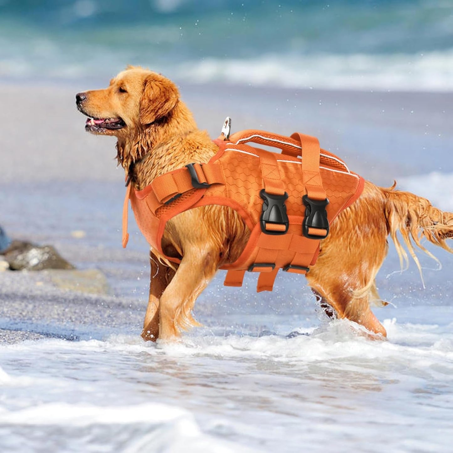 Kuoser Dog Life Jacket High Flotation, Reflective Dogs Life Vest for Swimming Boating, Adjustable Small Medium Large Dog lifejacket, Lightweight Dogs Life Preserver Rescue Handle Spring Summer Pool