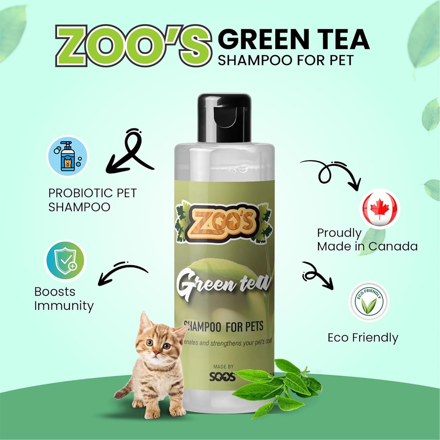 Zoo’s Pet Dog Shampoo Green Tea for Cats and Pets Vitamins E and C Nourish Skin, Promote Growth of Soft Lustrous Fur - 500ml