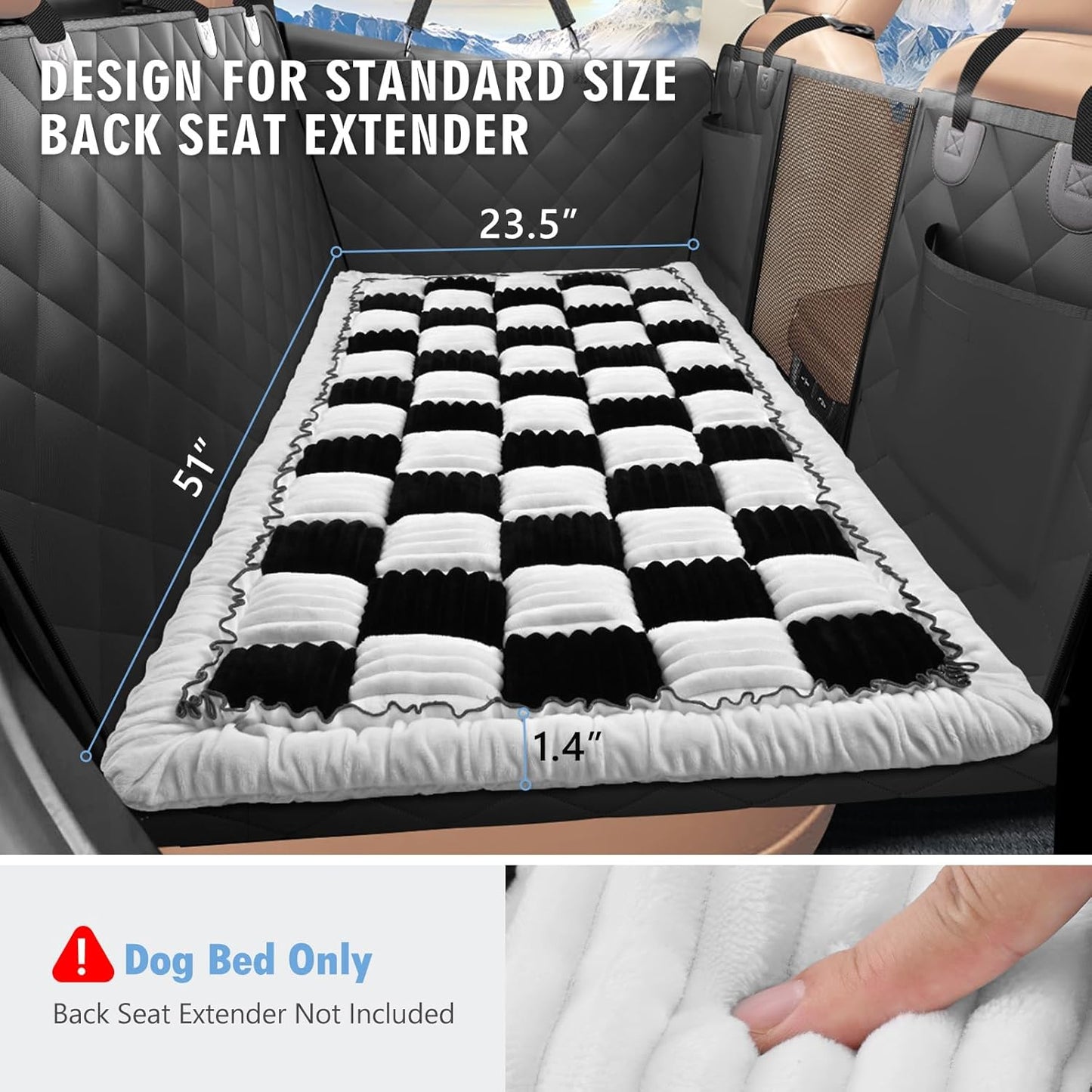 Backseat Dog Bed Non-Slip, Dog Bed for Car Back Seat Soft and Comfortable, Back Seat Pet Bed Mat for Travel, Pet Car Blanket for Backseat Extender and Seat Covers Checkered (51”X 23.5”)