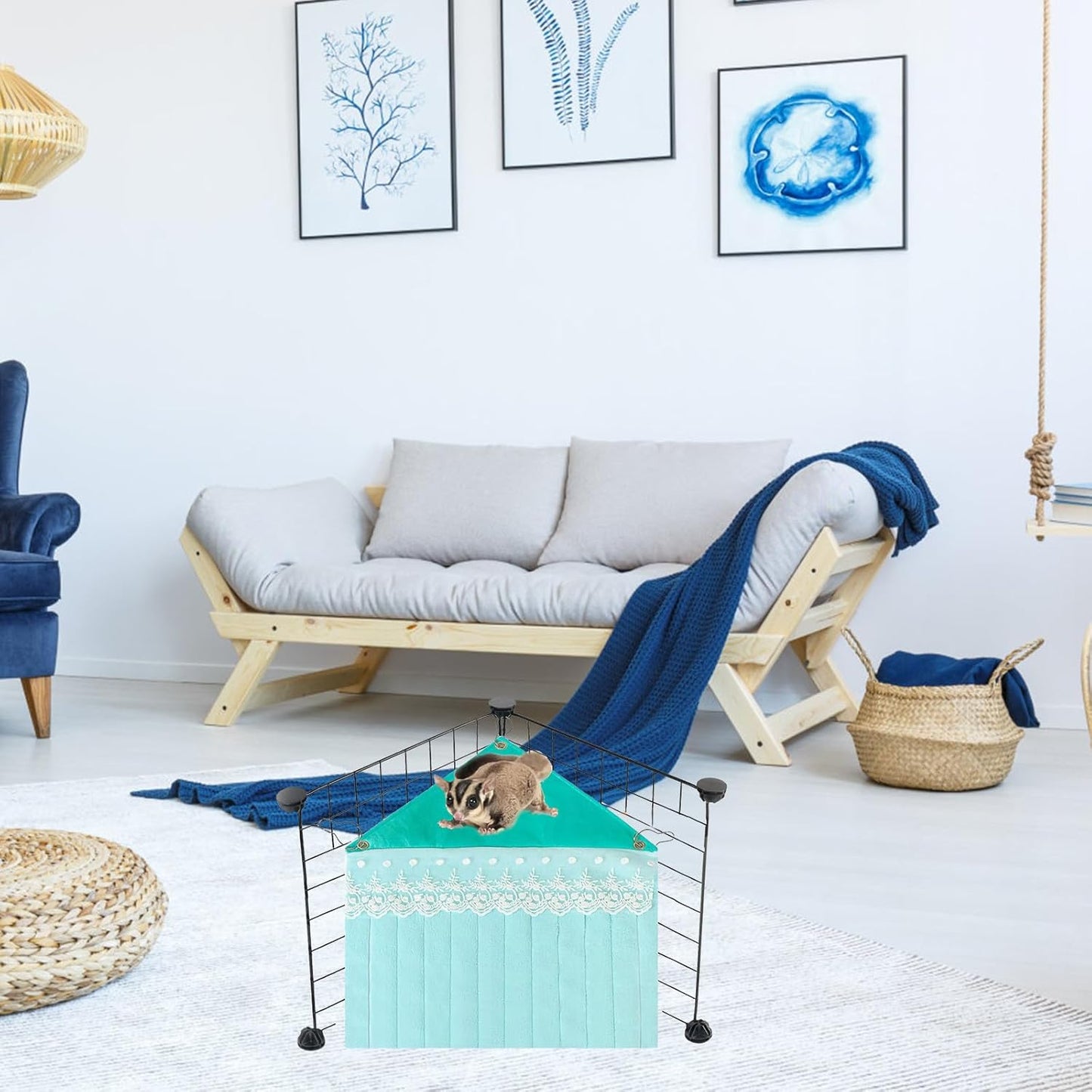 Kisangel Hamster Huts and Guinea Pig Hideout Hammock Polar Fleece, Small Animal Nest for Cage Corner, Mint Green Concealed Pet Shelter for Hamsters and