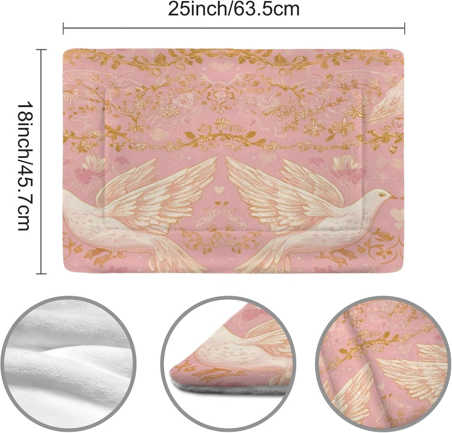susiyo Pink Doves Flowers Dog Bed Mat - Super Soft & Warm Pet Pad, 25x18 Inch Machine Washable Mat for Small Medium Dogs, Couch Protector, Crate & Travel Bed Topper