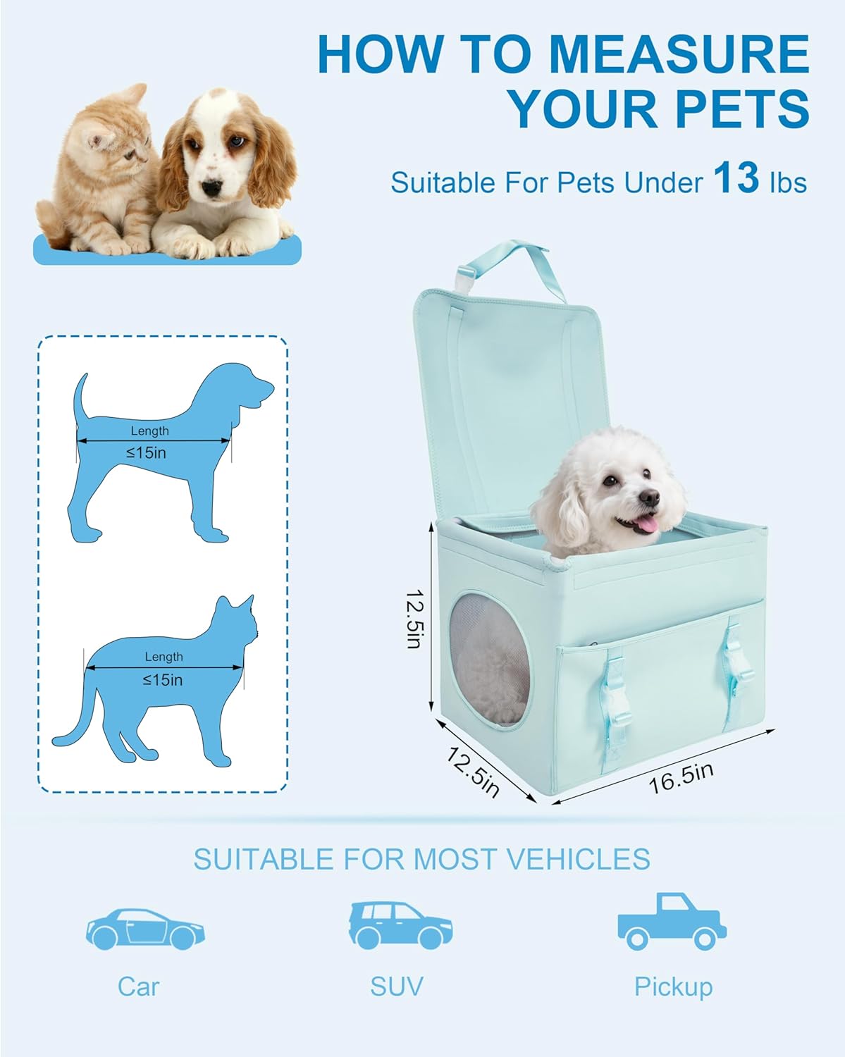 Dog Car Seat for Small Dogs Under 13 lbs Pet Booster Seat with Storage Pocket Foldable Travel Car Bed for Puppy or Cat(Green)