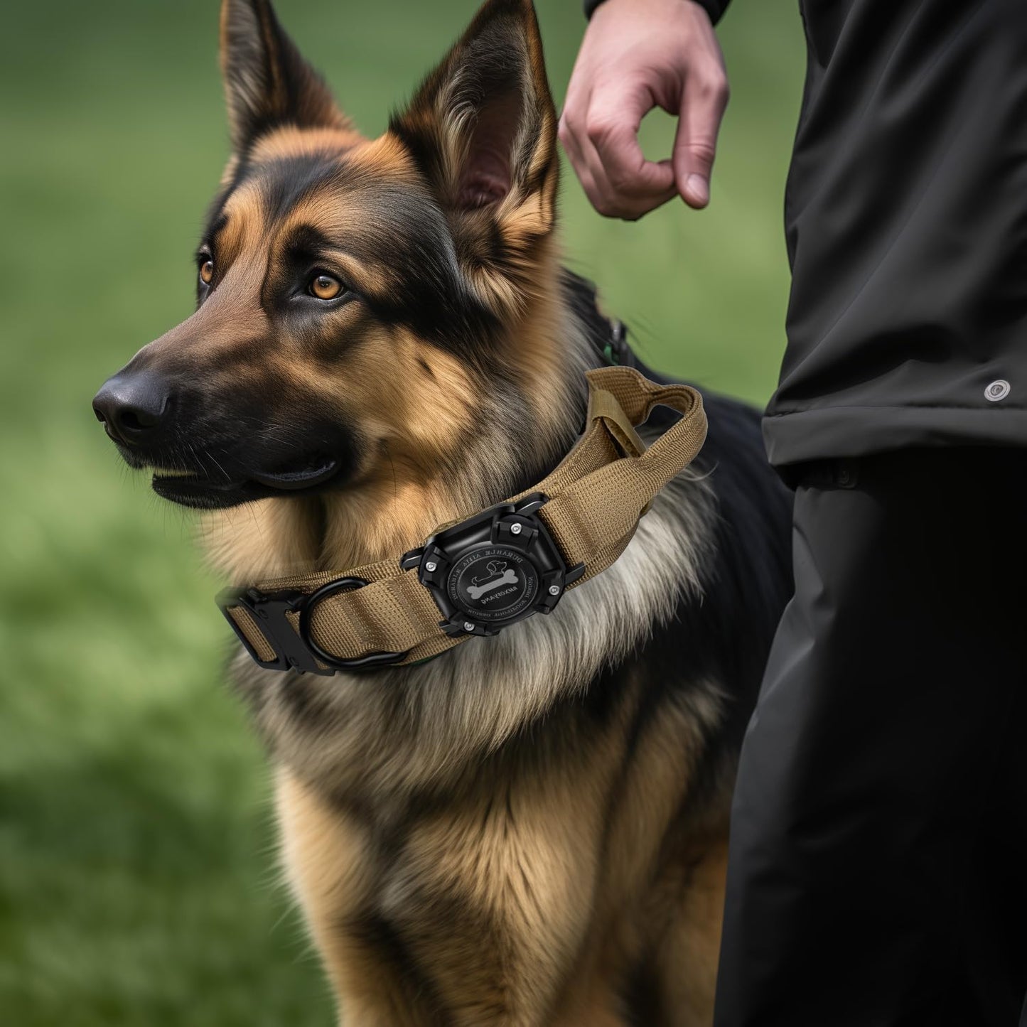 Dog Collar with Airtag Holder, Airtag Dog Collar IP68 Waterproof with Control Handle and Metal Buckle, Military Tactical Air Tag Dog Collar Holder for Medium Large Dogs(Brown, M)