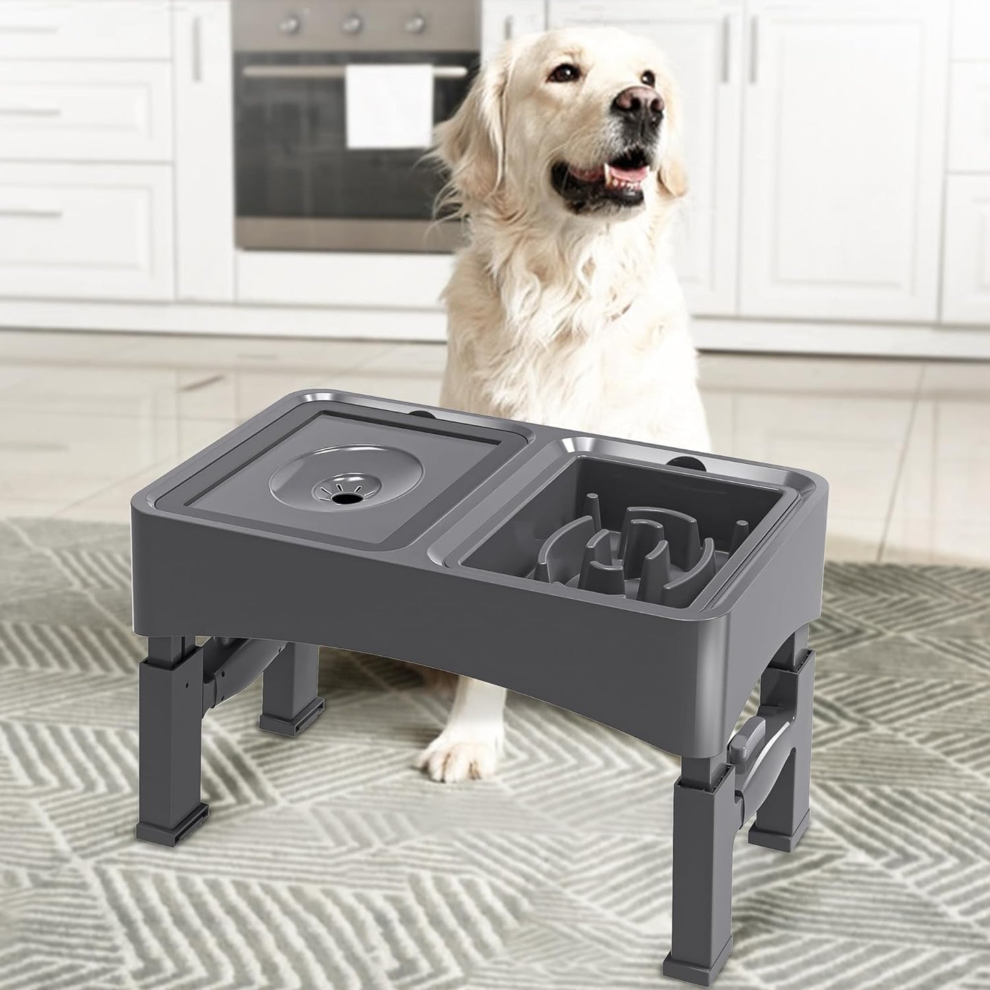 UPSKY 2-in-1 Elevated Dog Bowls Slow Feeder, 4 Height Adjustable Raised Bowls Stand, No Spill Dog Water Bowls, Anti-Slip Food and Water Bowl for Small Medium Dogs(Not Include Stainless Steel Bowl)