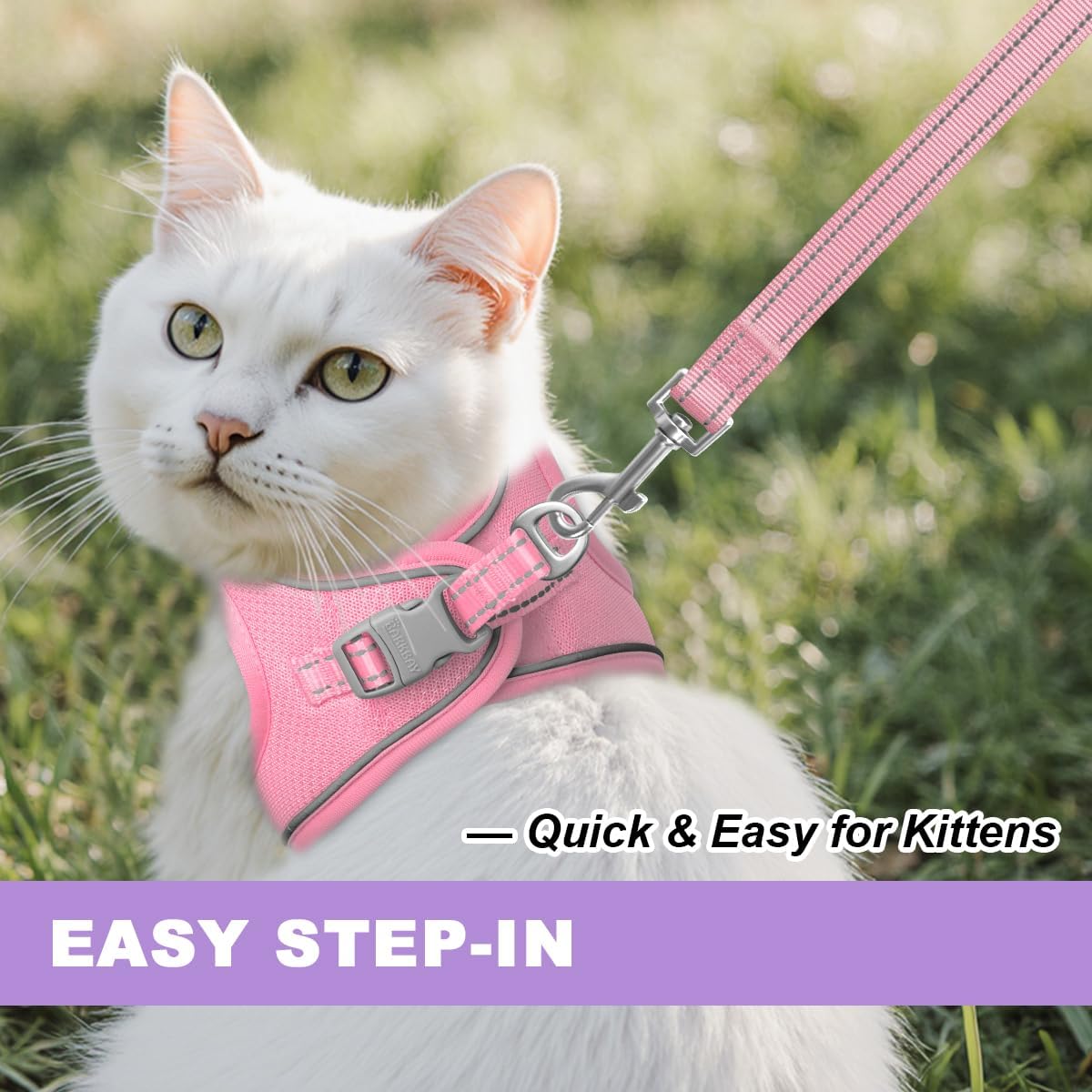 Cat Harness and Leash Set,Escape Proof Kitten Harness,Step in Adjustable Soft Lightweight,Easy Control,Reflective Strips Comfortable for Walking Travel(Baby Pink,M)
