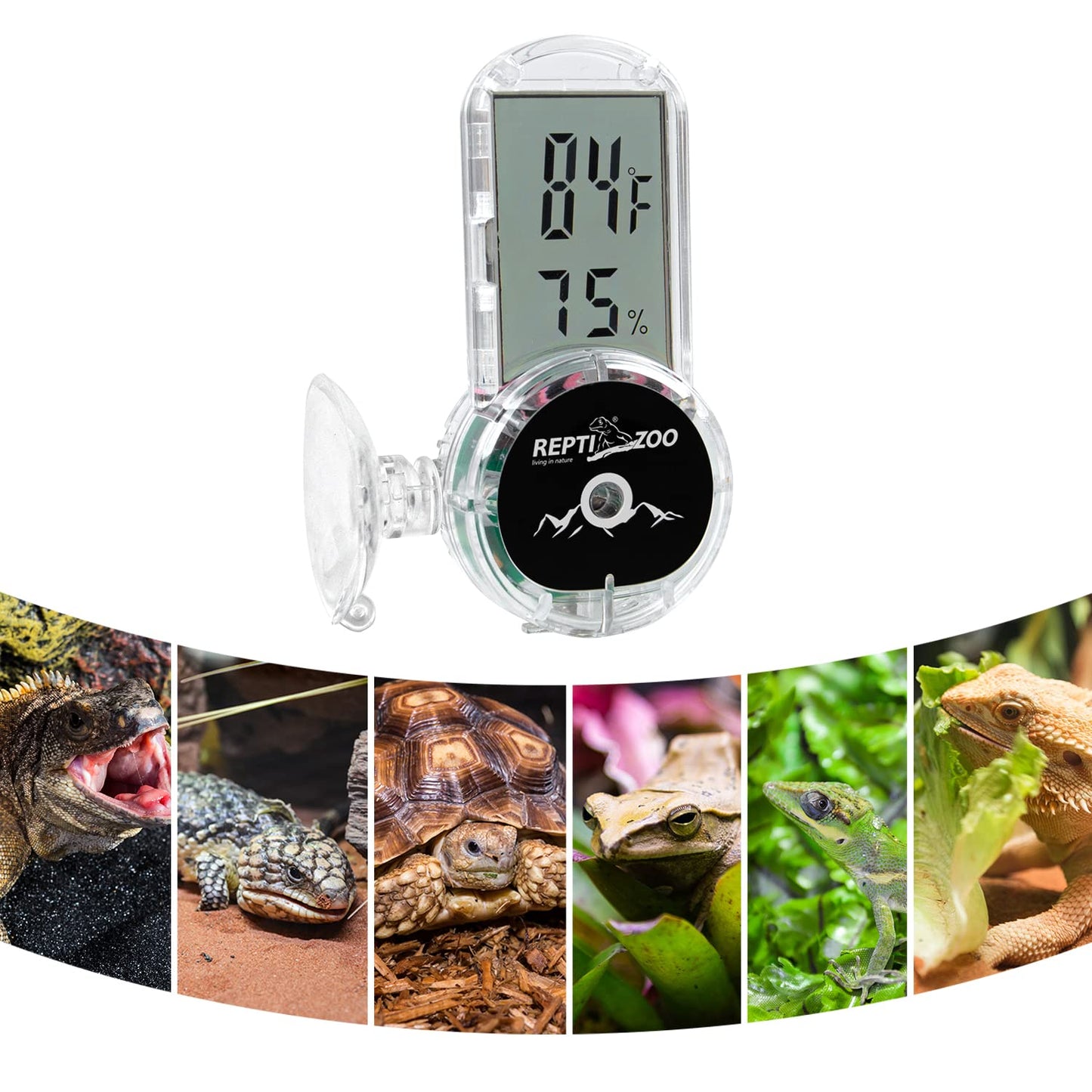 REPTI ZOO Upgraded Reptile Terrarium Thermometer Hygrometer,Digital Pet Temperature and Humidity Gauge with Suction Cup for Reptile Rearing Box Tank,4-Sides Mounting
