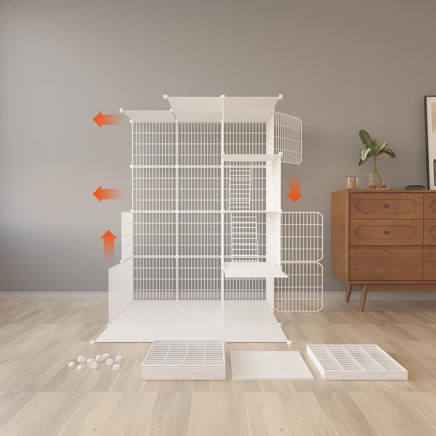 Cat Cages Indoor Enclosure with Plastic Platforms, Cat Playpen Catio Detachable Metal Wire Kennels Cats Crate Large Exercise Place Ideal for 1-3 Cats