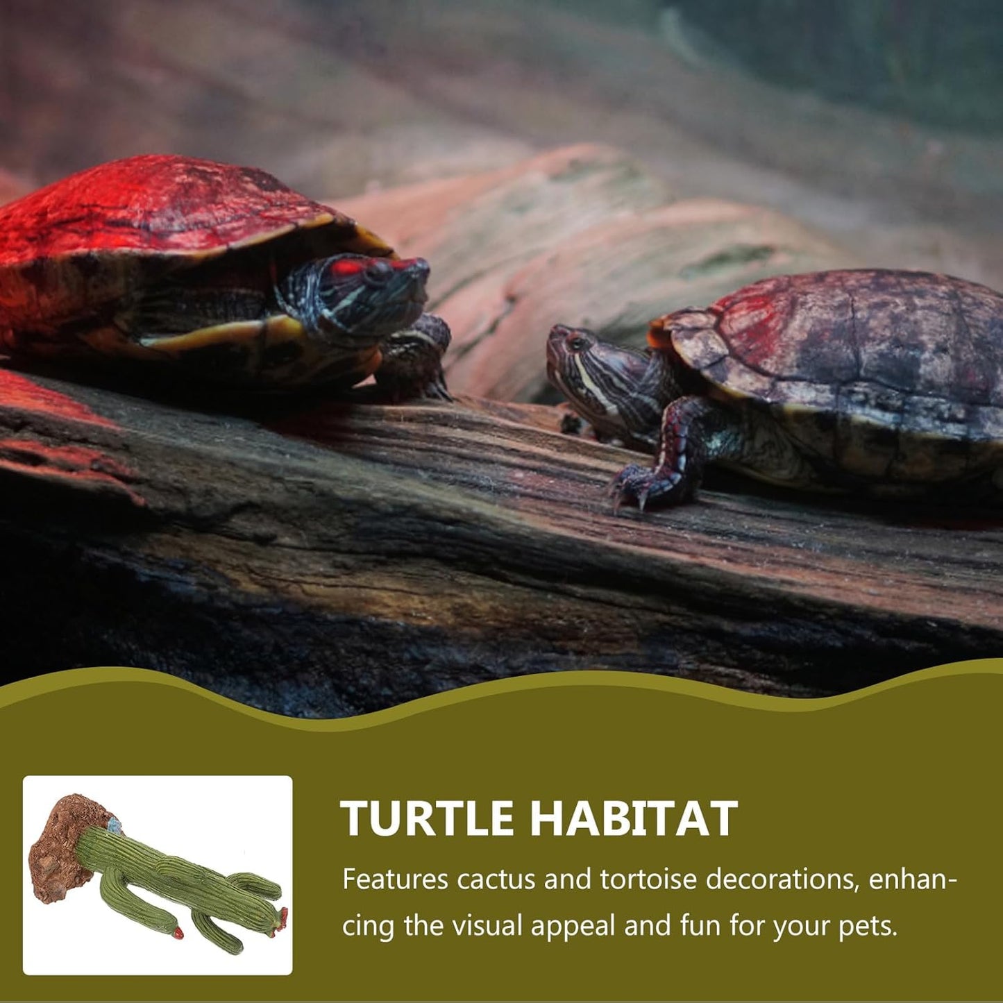 BESPORTBLE Reptile Terrarium Decor Fake Cactus Plants with Resin Floating Turtle Platform and Climbing Branch for Desert Habitat Turtle and Snake Enclosure