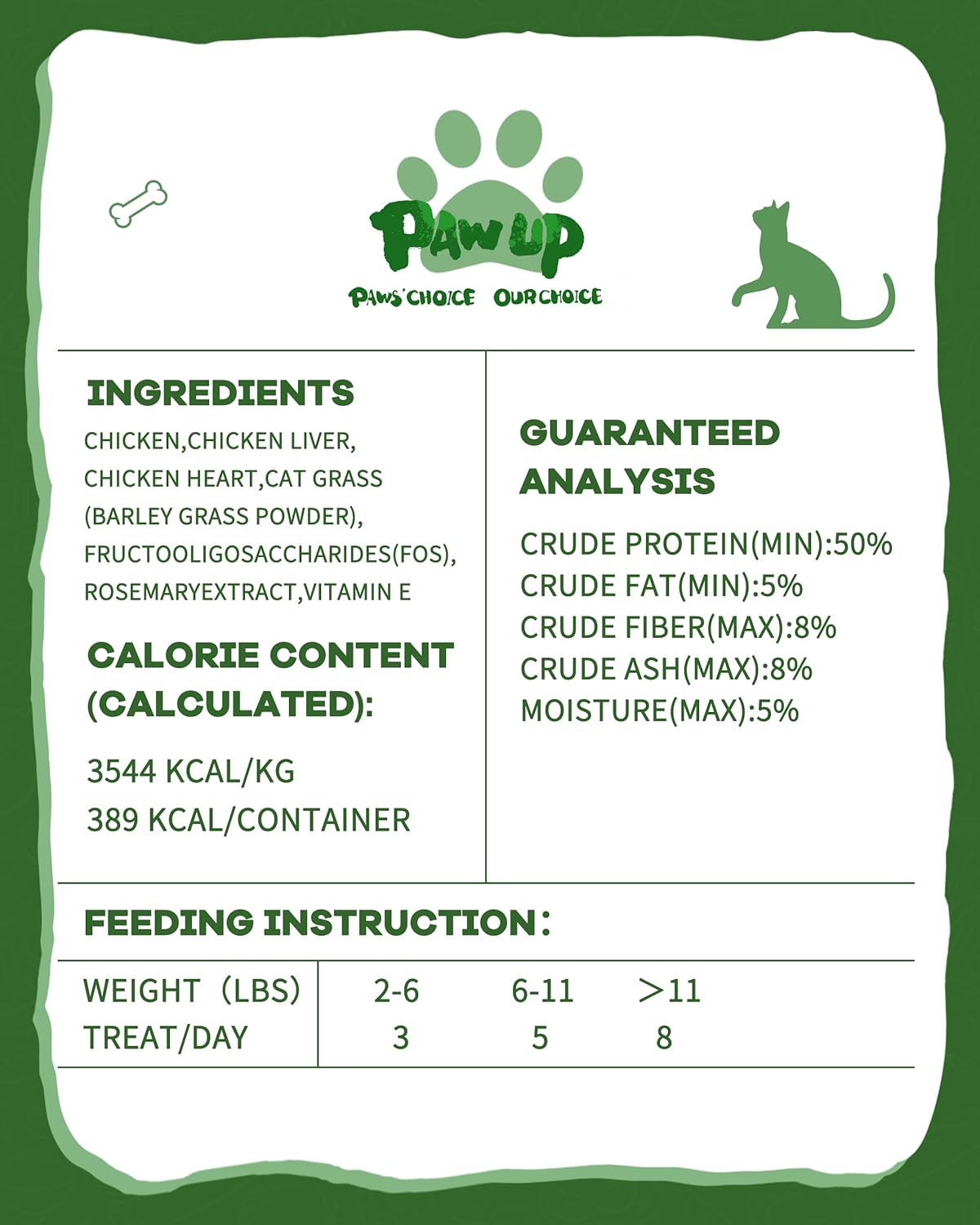 PAWUP Freeze Dried Chicken Cat Treats, Cat Grass Added, High-Fiber Hairball Care & Digestive Support Snacks for Indoor Cats, 3.8oz