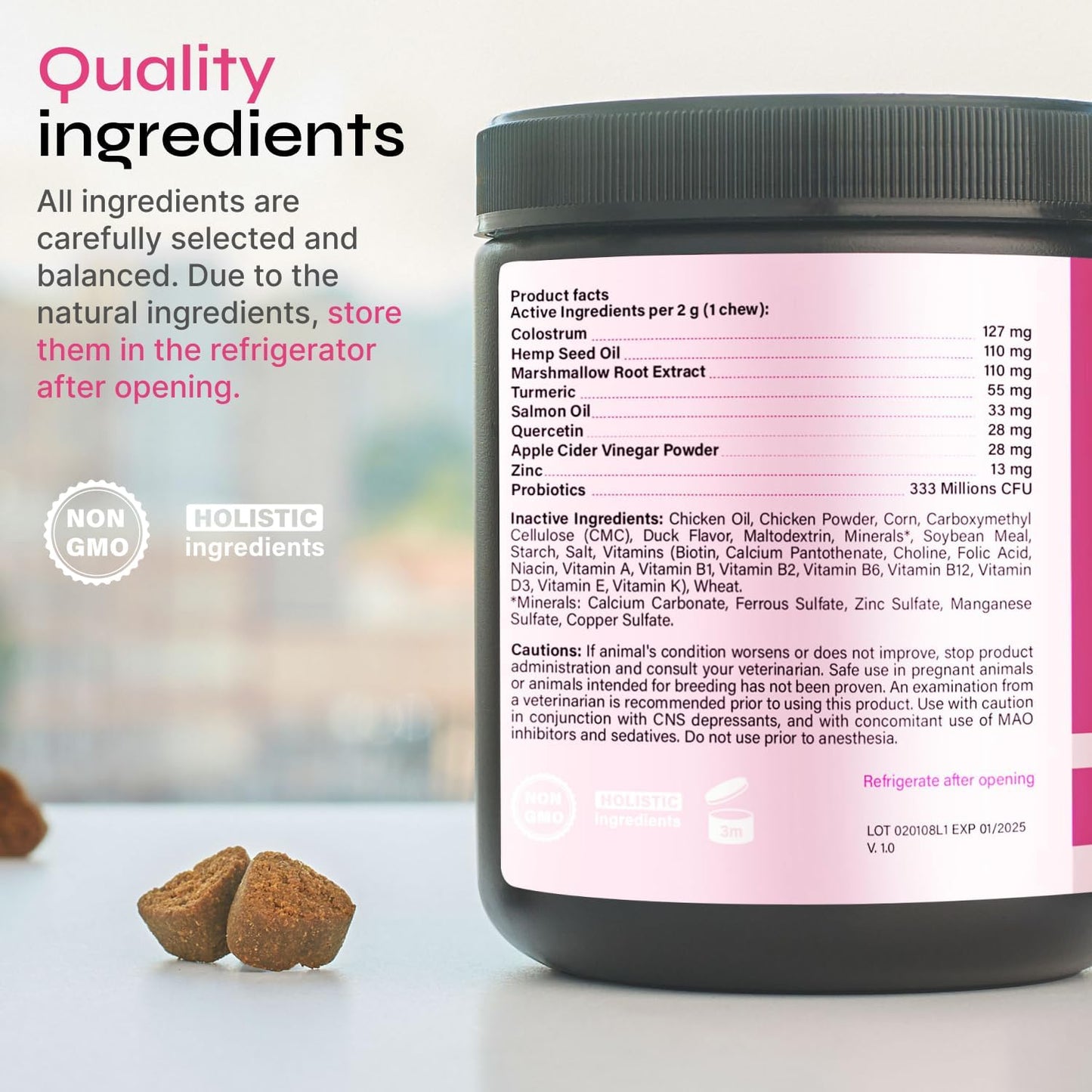 Dog Allergy Relief Chews - Dog Itching Skin Relief - Anti Itch - Skin Health - Hot Spot Treatment - Seasonal Allergy Support Supplements - Immune Chewable Treats - Turmeric, Quercetin