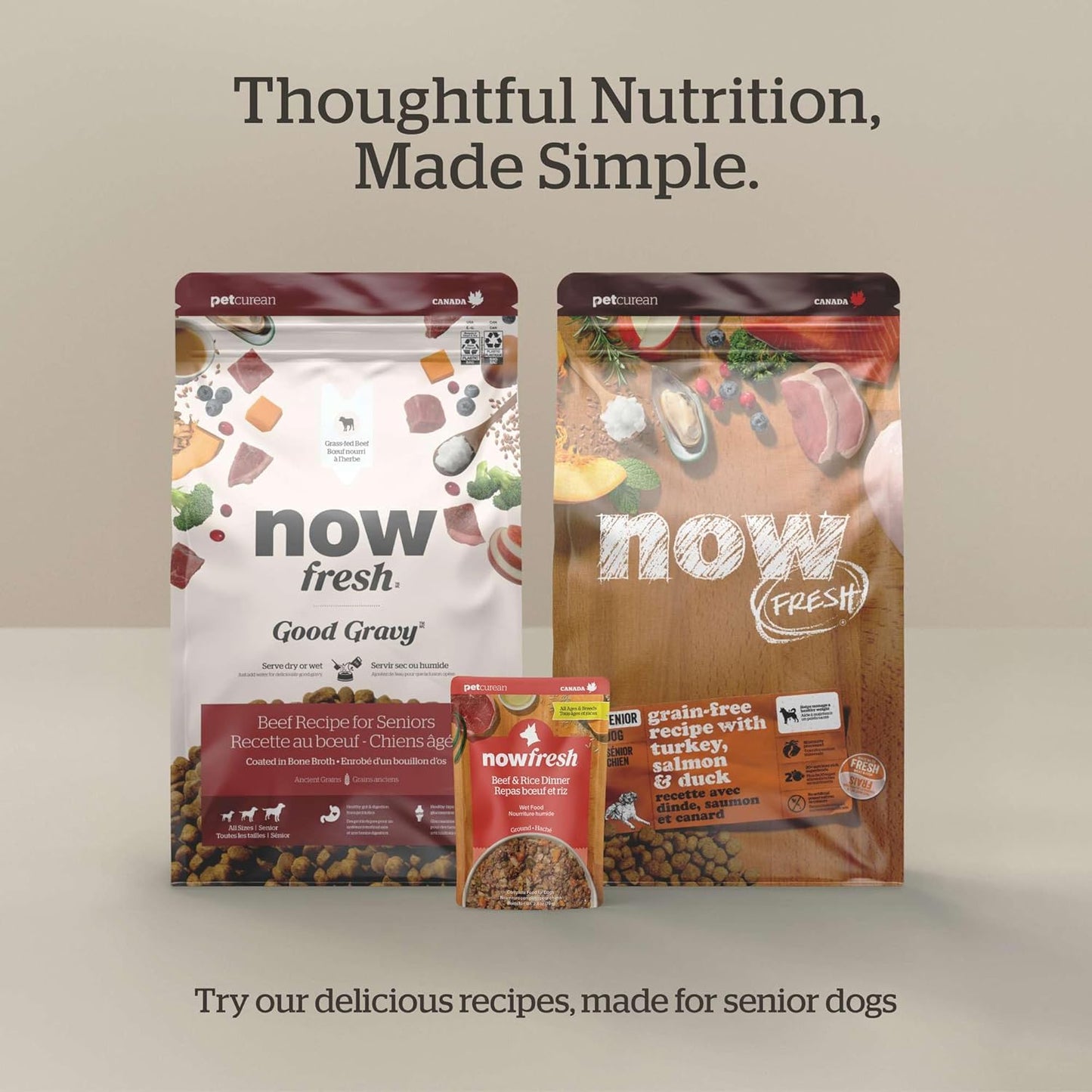 Now Fresh Good Gravy Premium Dry Senior Dog Food with Grass-Fed Beef & Ancient Grains, Healthy Kibble Coated in Bone Broth – Just Add Water to Moisten, Made with Real Red Meat, 3.5 lb Bag