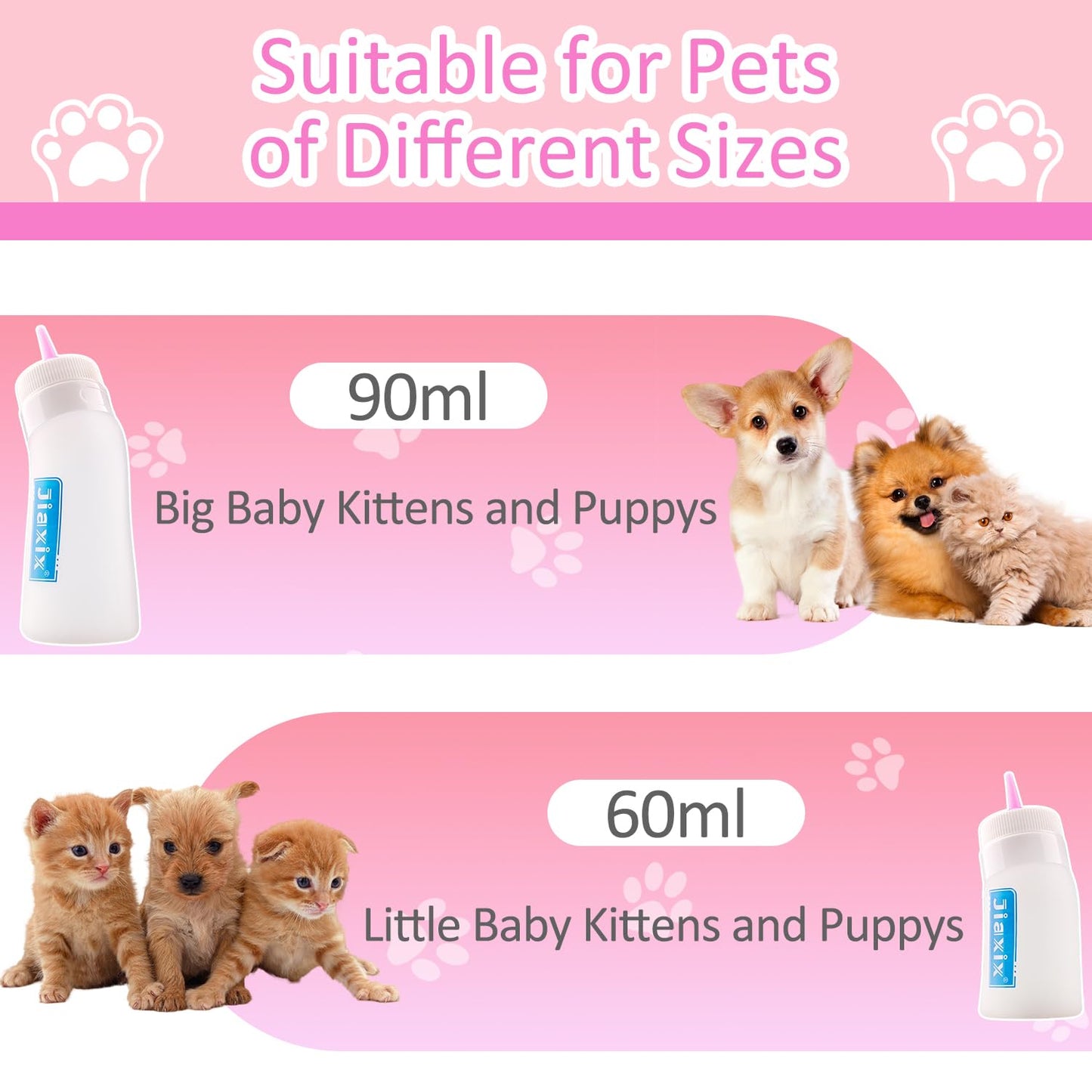 Puppy Bottles for Nursing,Puppys Bottles for Nursing Newborn Puppy,Syringe for Feeding Cat Bottle for Kittens,New Upgrade Kitten Silicone Newborn Supplies (Pink)