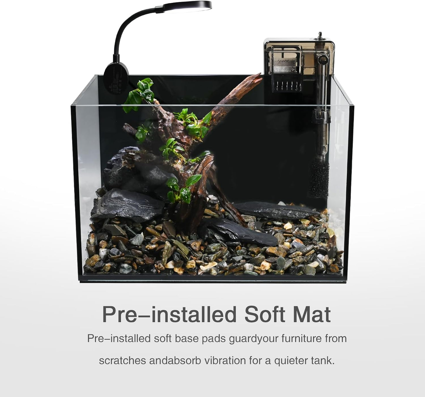 Nano Nature Aquarium Kit,Clear Glass Desktop Fish Tank with with Waterfall Filter and Light for Beginners and Children to Keep Betta Fish, Goldfish, Shrimp, and Aquatic Plants (Black, 2.8 Gallon)