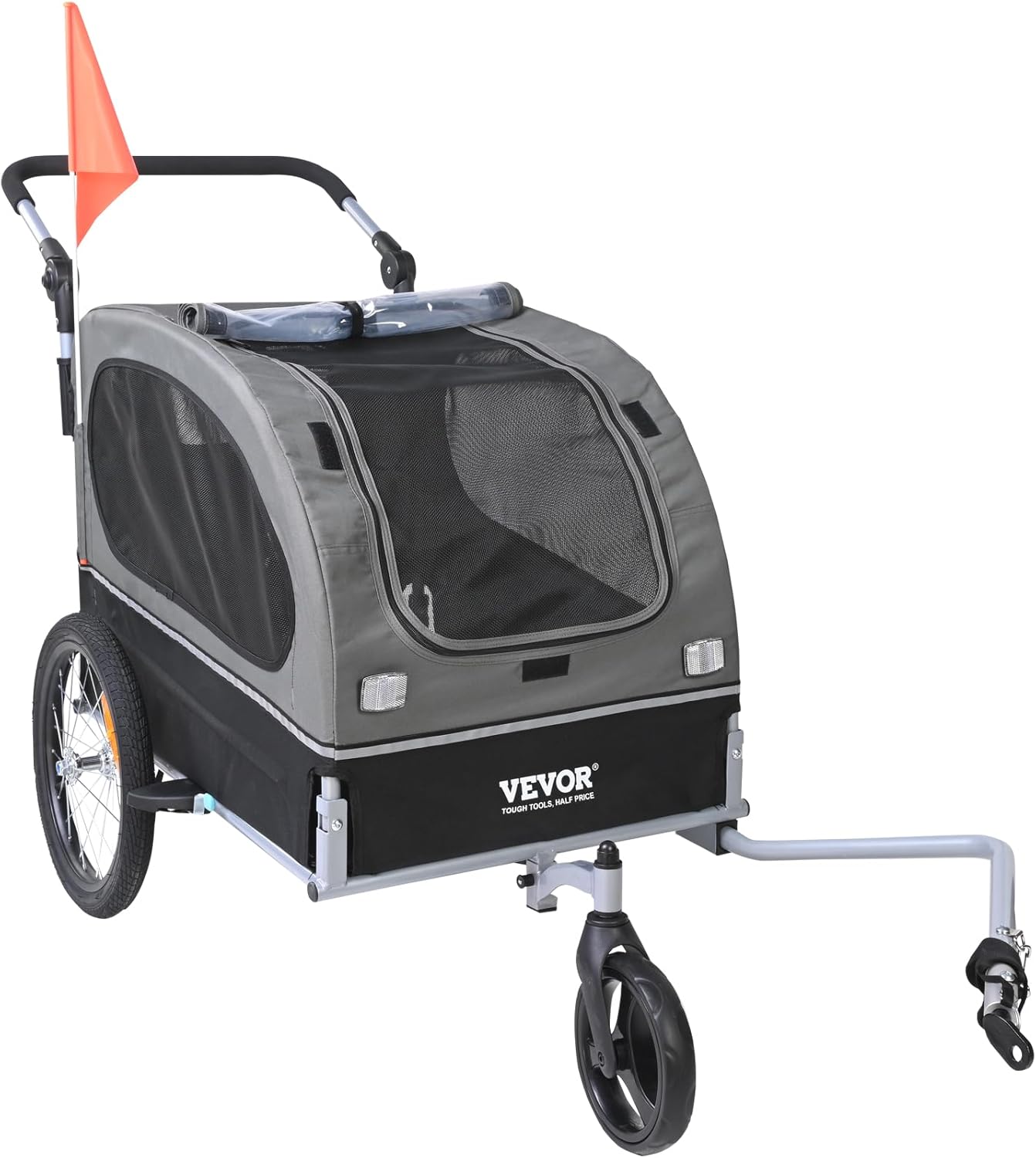 VEVOR Dog Bike Trailer, Supports up to 66/88/100 lbs, 2-in-1 Pet Stroller Cart Bicycle Carrier, Easy Folding Cart Frame with Quick Release Wheels, Universal Bicycle Coupler, Reflectors, Flag