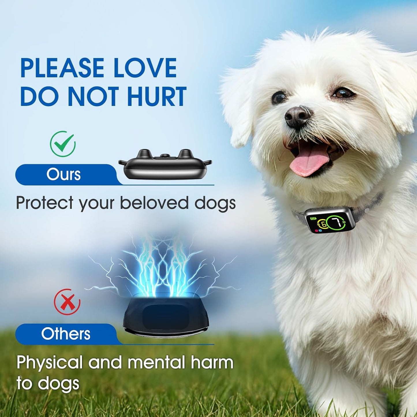 1S Stop Barking Smart Dog Bark Collar, Humane Anti Barking Device with Beep & Vibration, 7 Adjustable Sensitivity, Ultra-Light Bark Collar for Small Medium Large Dogs IP67 Waterproof Indoor Outdoor