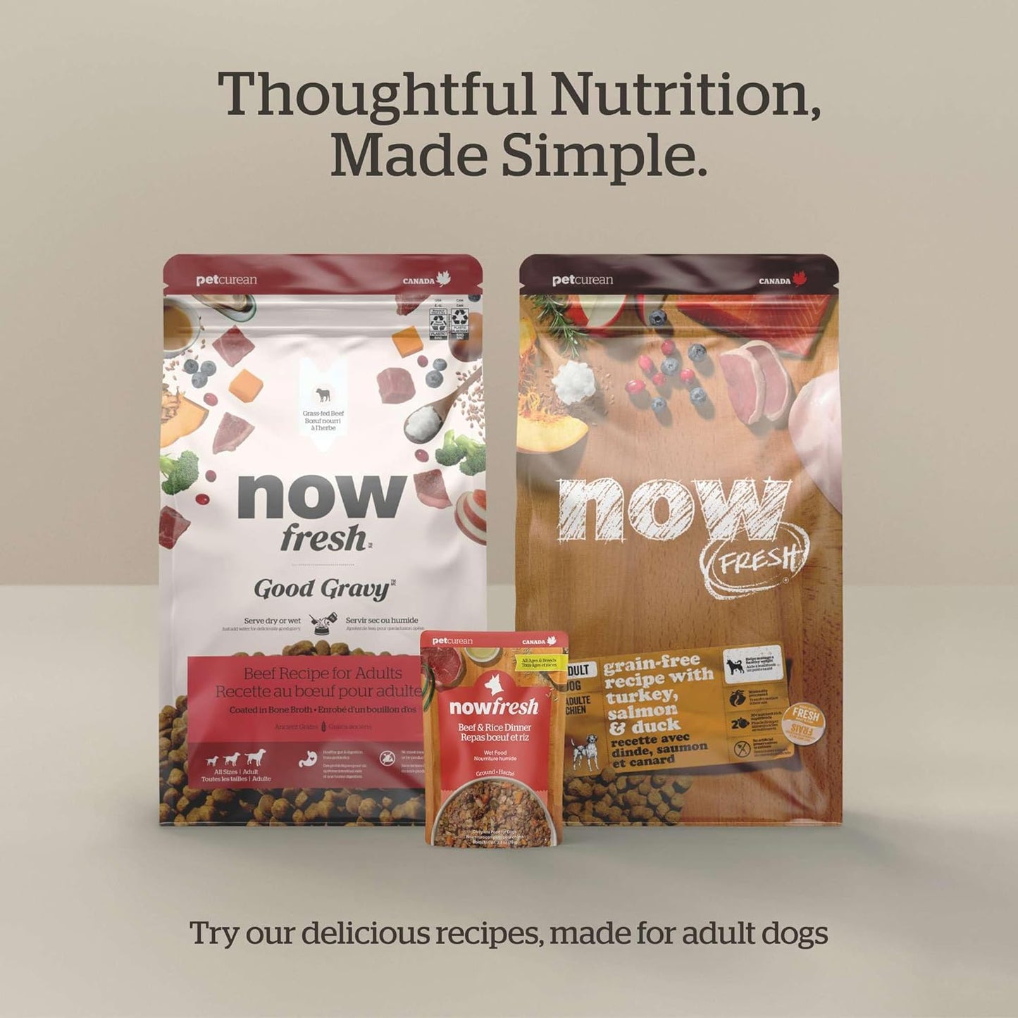 Now Fresh Good Gravy Premium Dry Dog Food with Grass-Fed Beef & Ancient Grains, Healthy Kibble for Adults Coated in Bone Broth – Just Add Water to Moisten, Made with Real Red Meat, 3.5 lb Bag