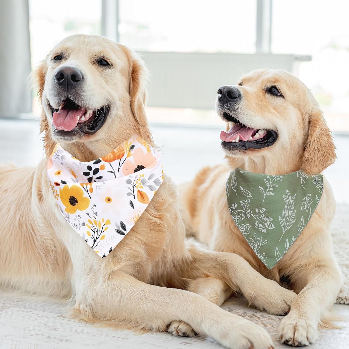 Whaline 4Pcs Boho Pet Bandanas Spring Daisy Dog Scarf Washable Adjustable Triangle Dog Bibs Puppy Neckerchief for Cat Pet Birthday Costume Accessories