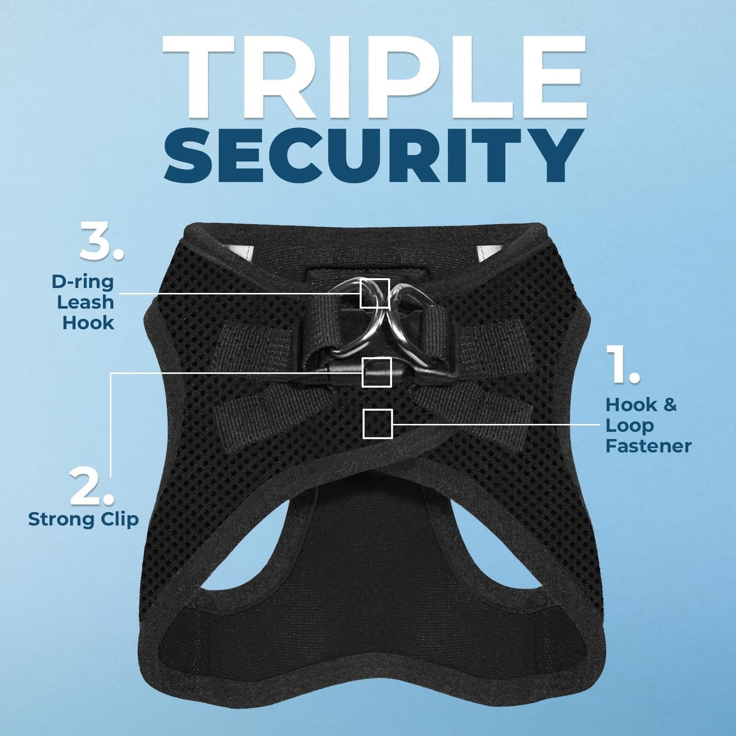 Best Pet Supplies - All Weather Mesh/Plush, Reflective, No Pull Harness for Small, Medium Dogs, Cats - Secure with Hook & Loop Fastener, Buckle, Double D-Rings - Black/Black Trim, XL