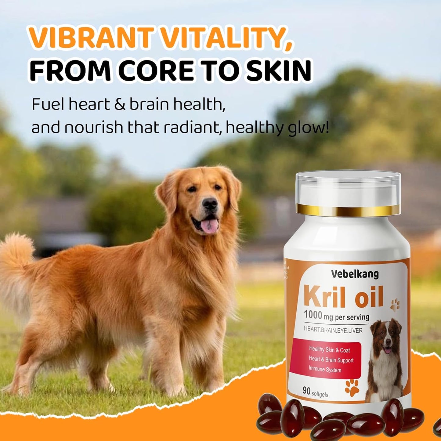 Krill Oil Omega 3 for Dogs - Allergy Relief - Joint Health - Itch Relief, Shedding - Skin and Coat Supplement - 180-Count Deep Sea Krill Oil Capsules - Omega 3 6 9 - EPA & DHA Fatty Acids