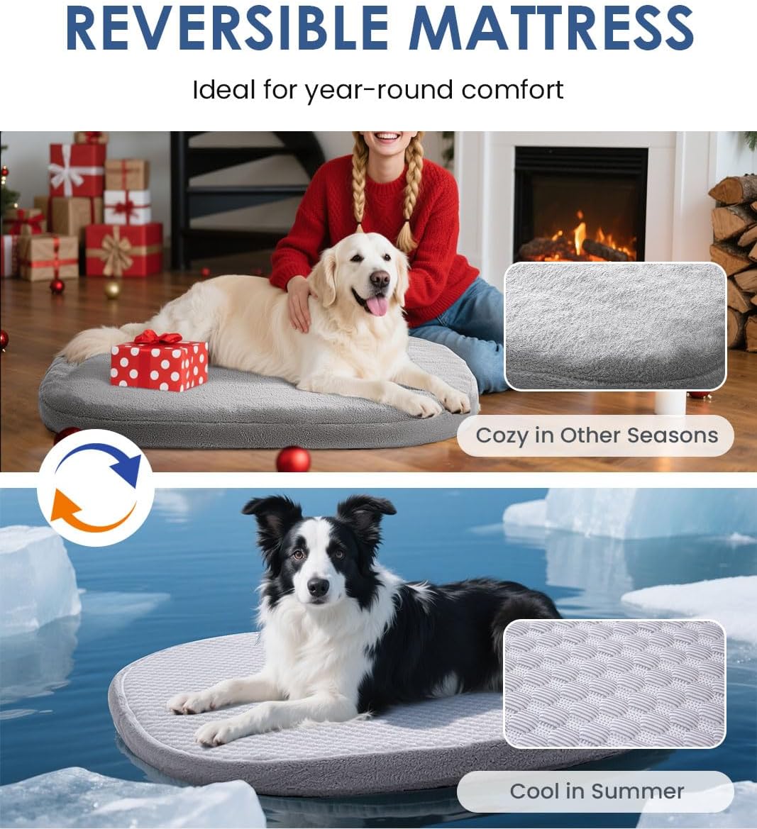 Orthopedic Dog Bed for Small Medium Size Dogs, Pet Sofa Bed with Egg Crate Foam, 4-Sided Bolster, Reversible Mattress, Removable Washable Cover & Anti-Slip Bottom, Light Gray