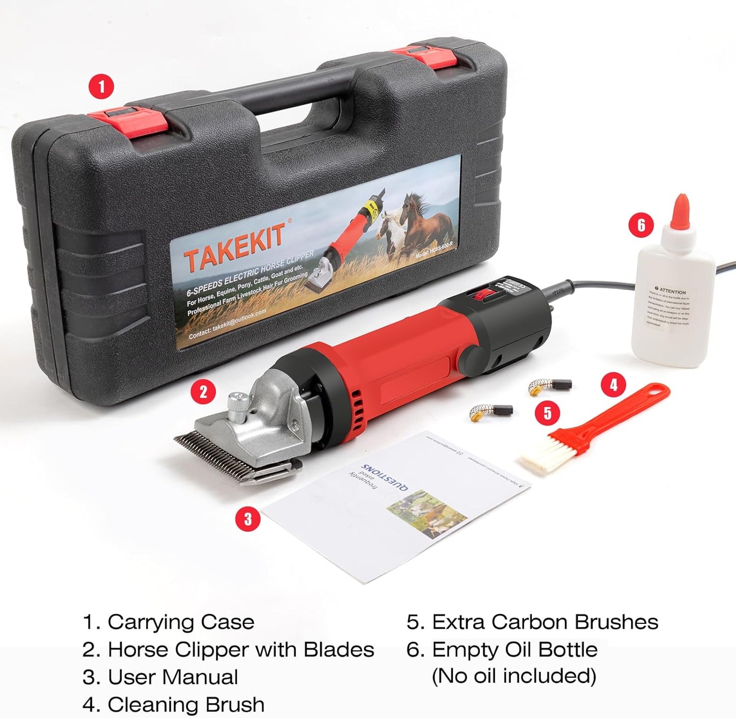 Horse Clippers, 600W Professional Heavy Duty Horse Body Clippers, 6-Speeds Large Livestock Clippers for Body Clipping Horse Equine Cattle and Thick Coat Animals