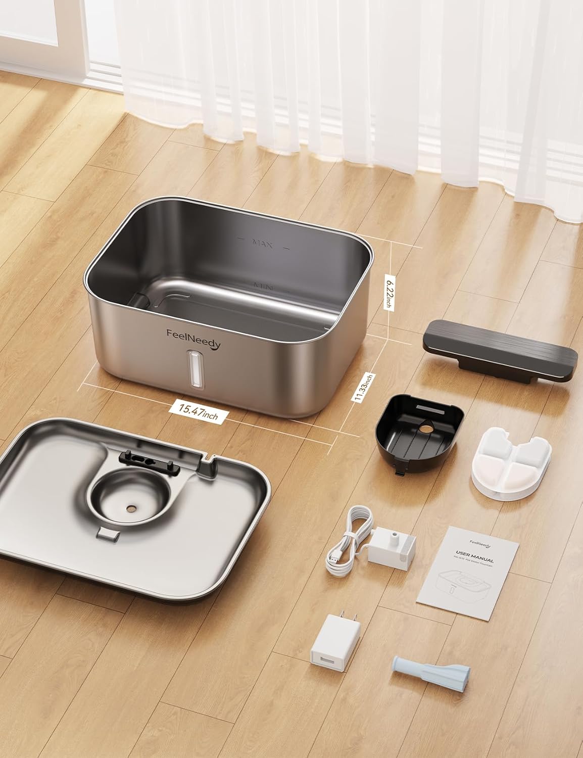 3.2Gal/12L Dog Water Fountain for Large Dogs, Ultra-Quiet Stainless Steel Dog Water Bowl Dispenser with Swirling Water Flow, Pet Water Fountain with Visual Water Level for Large Dogs Cats & Multi-Pet