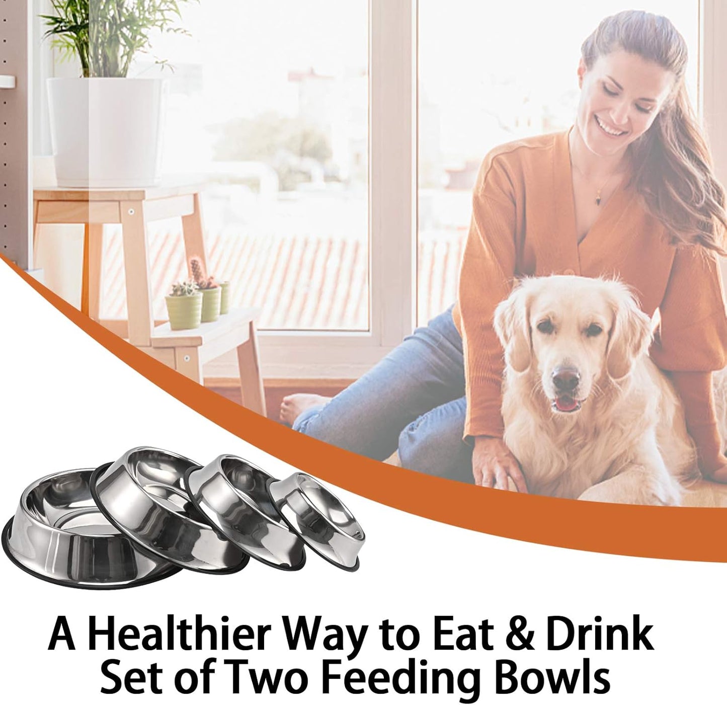 2Packs Stainless Steel Dog Bowl with Anti-Skid Rubber Base for Small/Medium/Large Pet, Perfect Dish, Pets Feeder and Water Choice Puppy Cat Kitten (8oz)