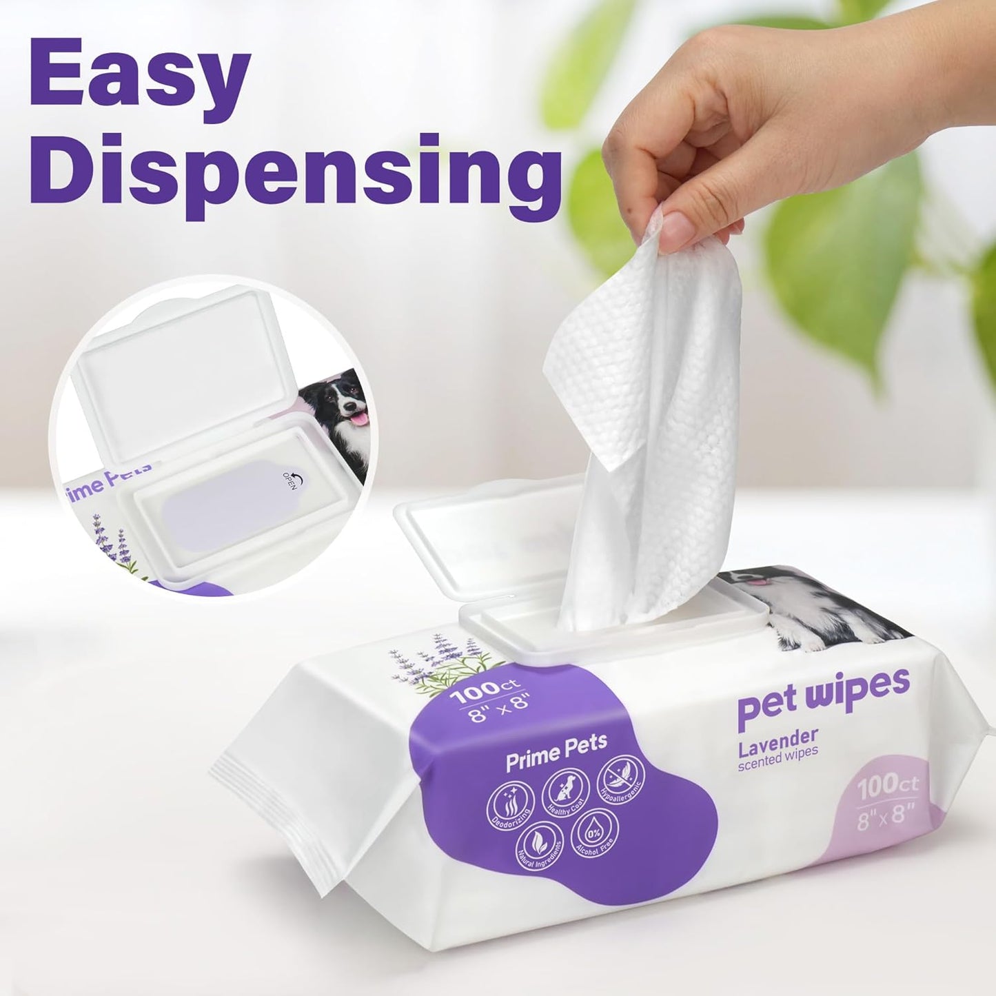 Prime Pets 400pcs Dog Wipes for Paws and Butt, Large Pet Wipes for Dogs, Dog Wipes Cleaning Deodorizing, Hypoallergenic, Puppy Wipes for Grooming Face Fur Body, Lavender Scented