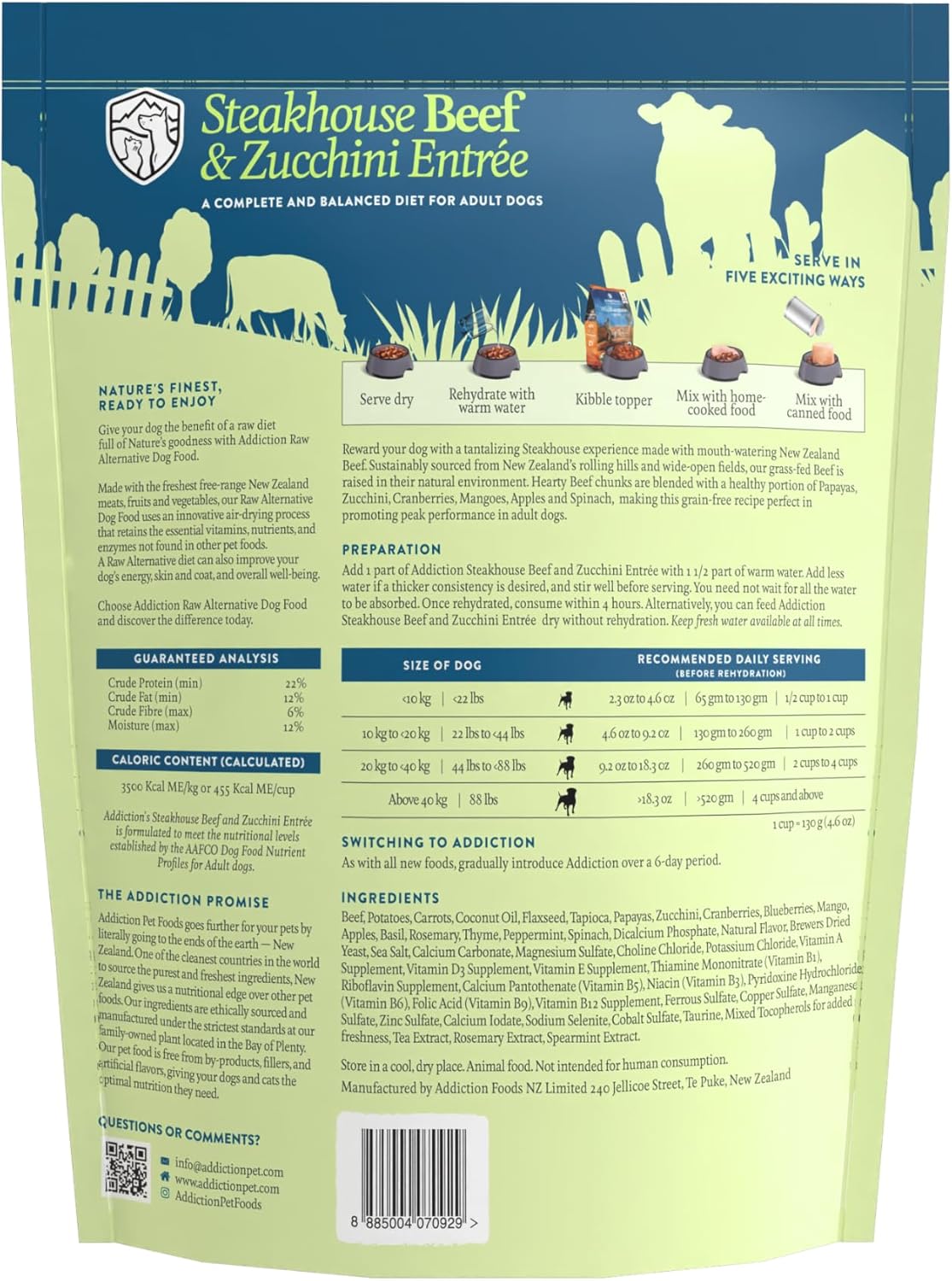 Addiction Steakhouse Beef & Zucchini Air-Dried Grain-Free Dog Food – Complete Meal or Topper with Natural Ingredients for Digestive and Skin & Coat Health, 2lb - 2 Packs