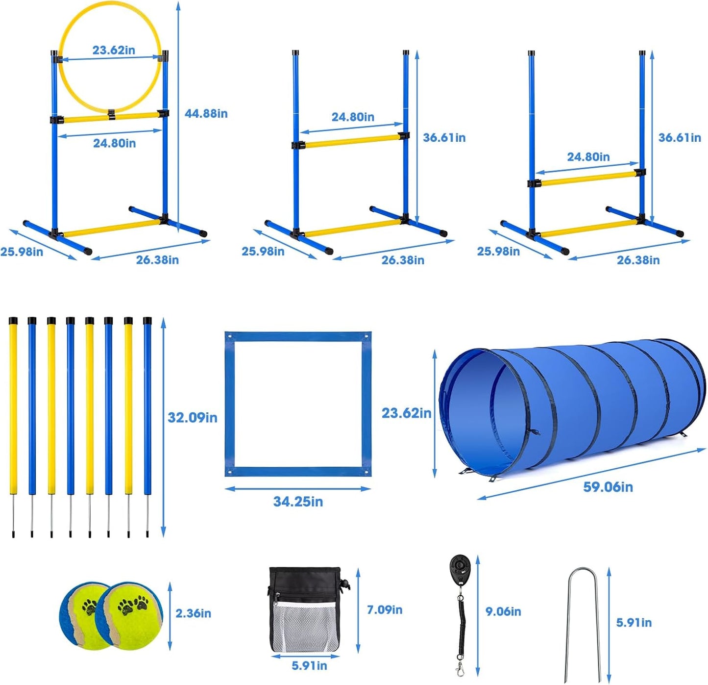 Dog Agility Course Backyard Set,Dog Agility Equipment, Dog Obstacle Course Backyard With 2-Set Agility Hurdle ,Jump Ring, 8 Weave Poles, Tunnel, Pause Box, Toy Balls And 2 Portable Carrying Bags